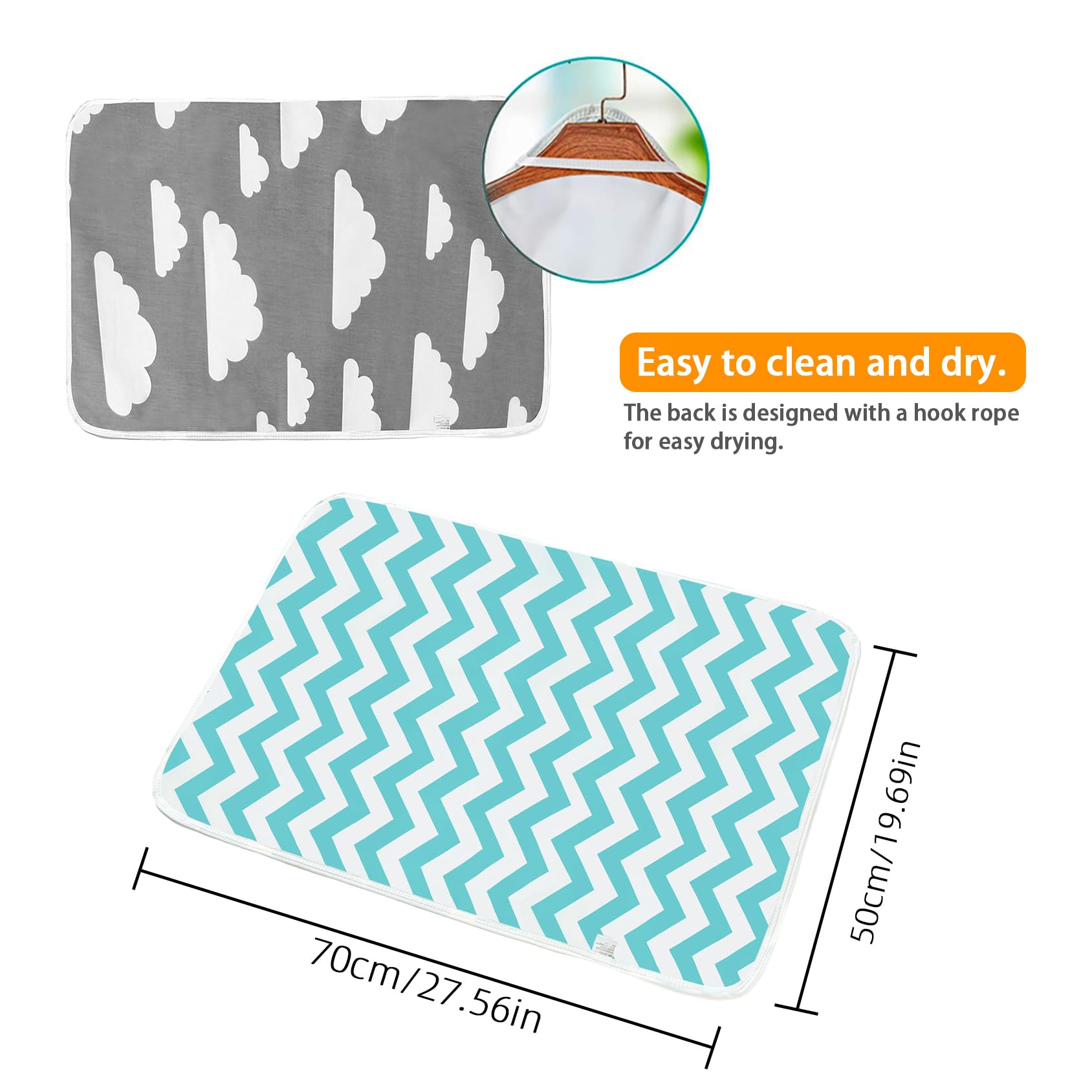 Maveek changing pad unfolded at 50x70 cm provides roomy, comfy surface for changes.