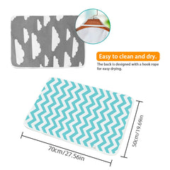 Maveek changing pad unfolded at 50x70 cm provides roomy, comfy surface for changes.