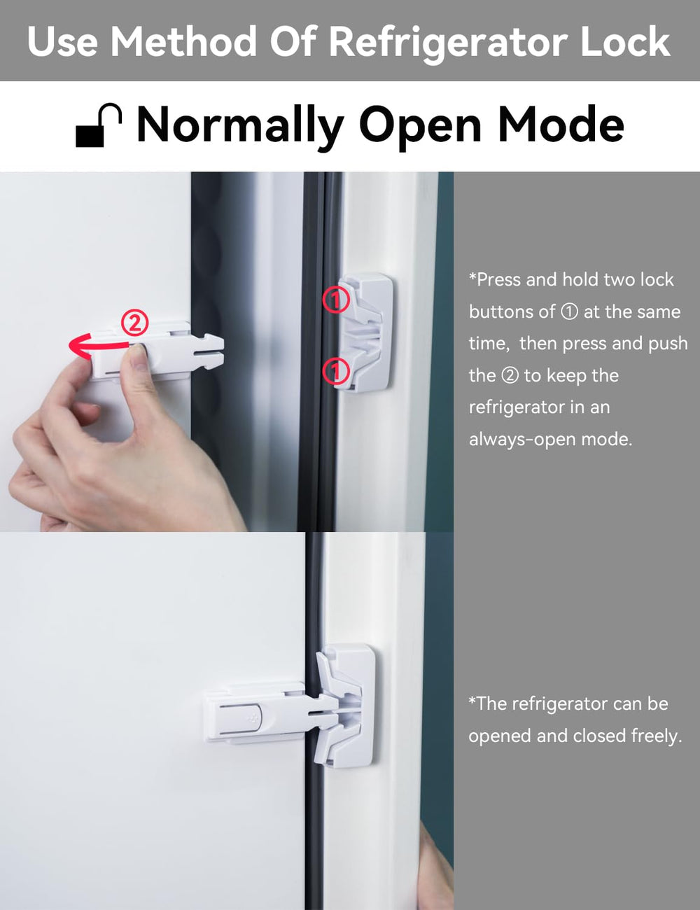 Maveek fridge lock in always-open mode allows normal fridge access