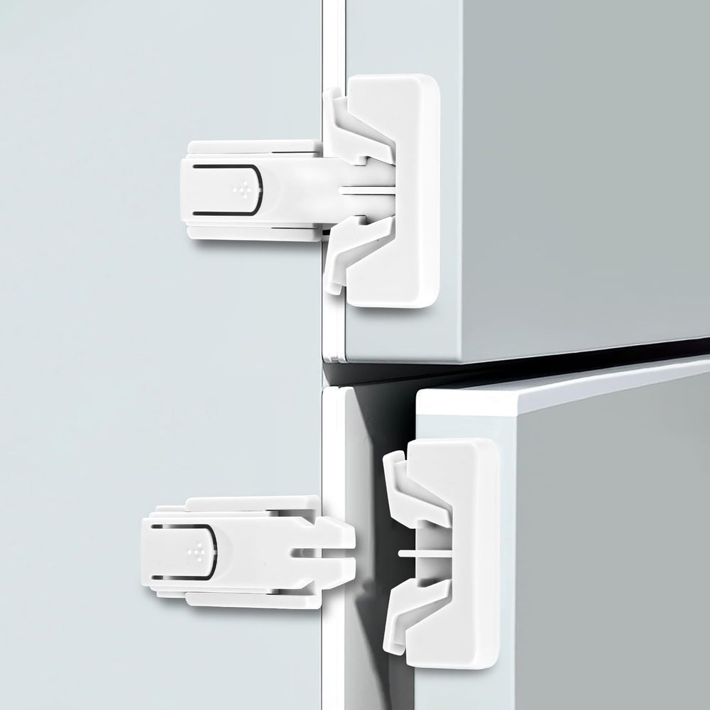 Maveek fridge lock head close-up showing durable ABS design for child safety