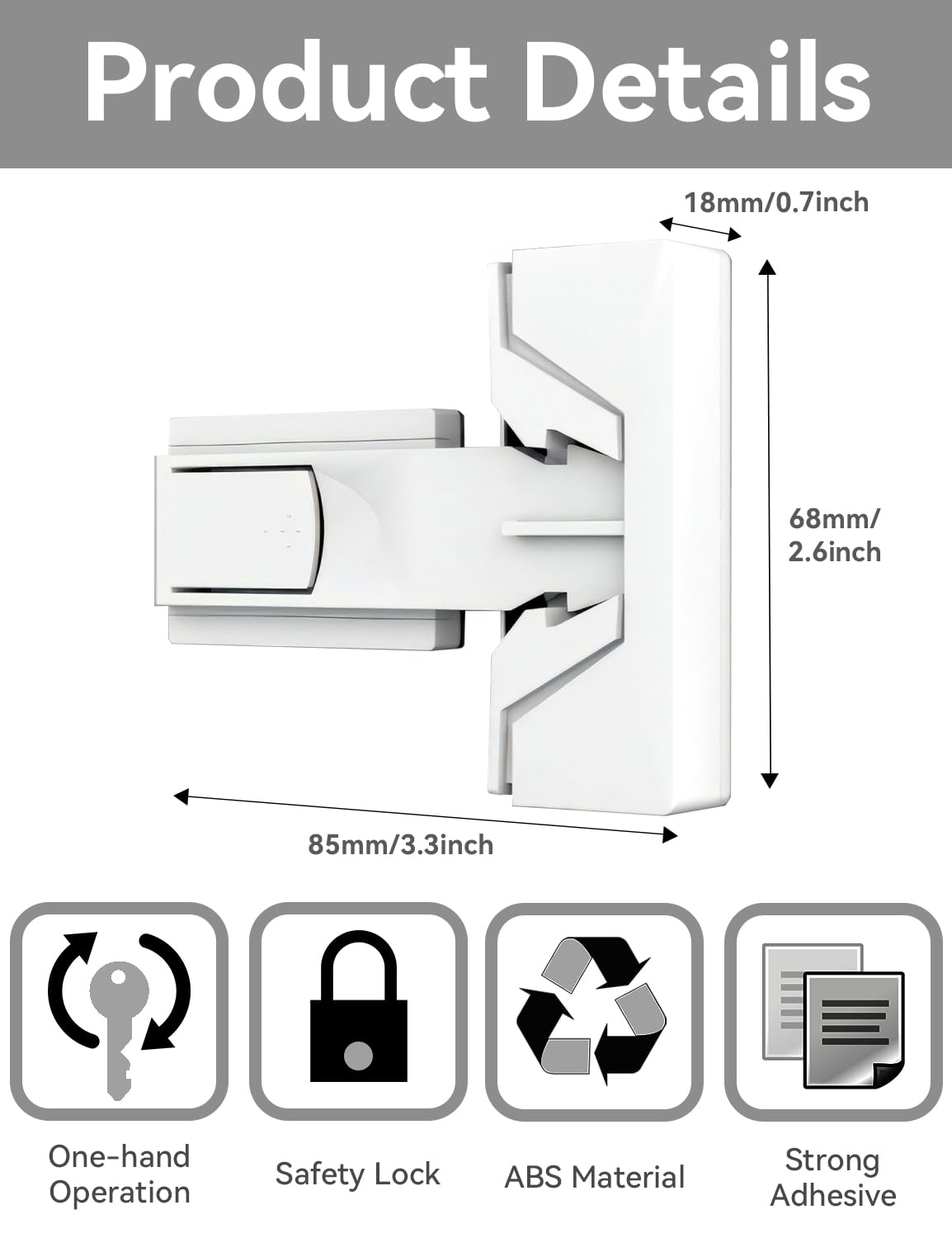 Maveek fridge lock installation steps demonstrating quick, no-drill setup