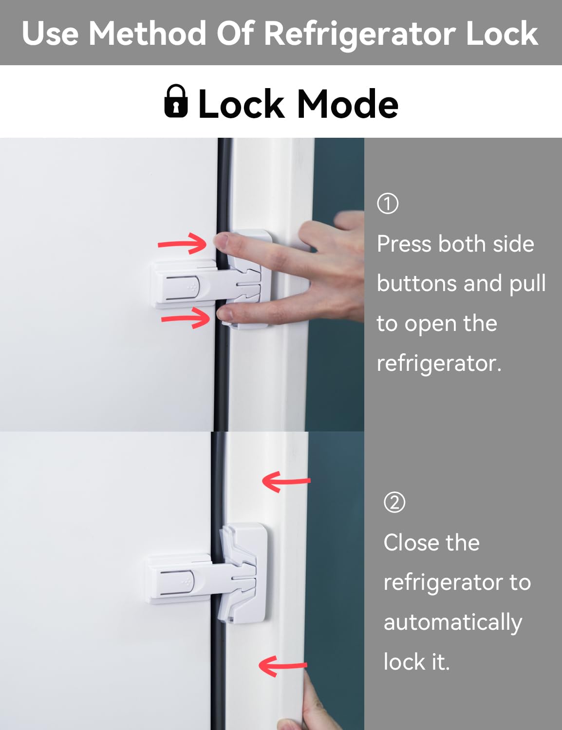 Maveek fridge lock in lock mode keeps curious toddlers from opening doors