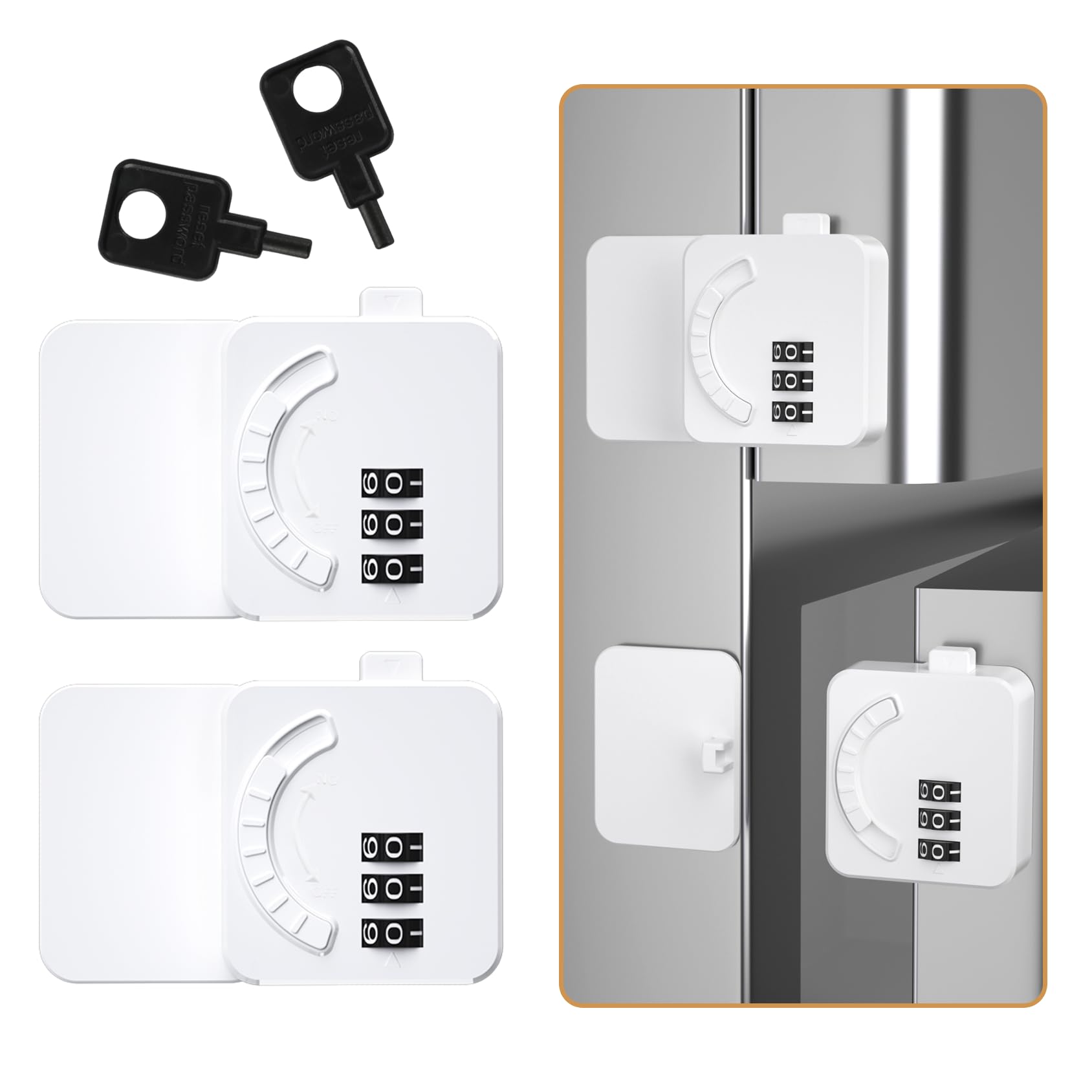 Maveek two-pack child-lock cabinet doors safely secure cabinets and drawers with easy set-and-go security.