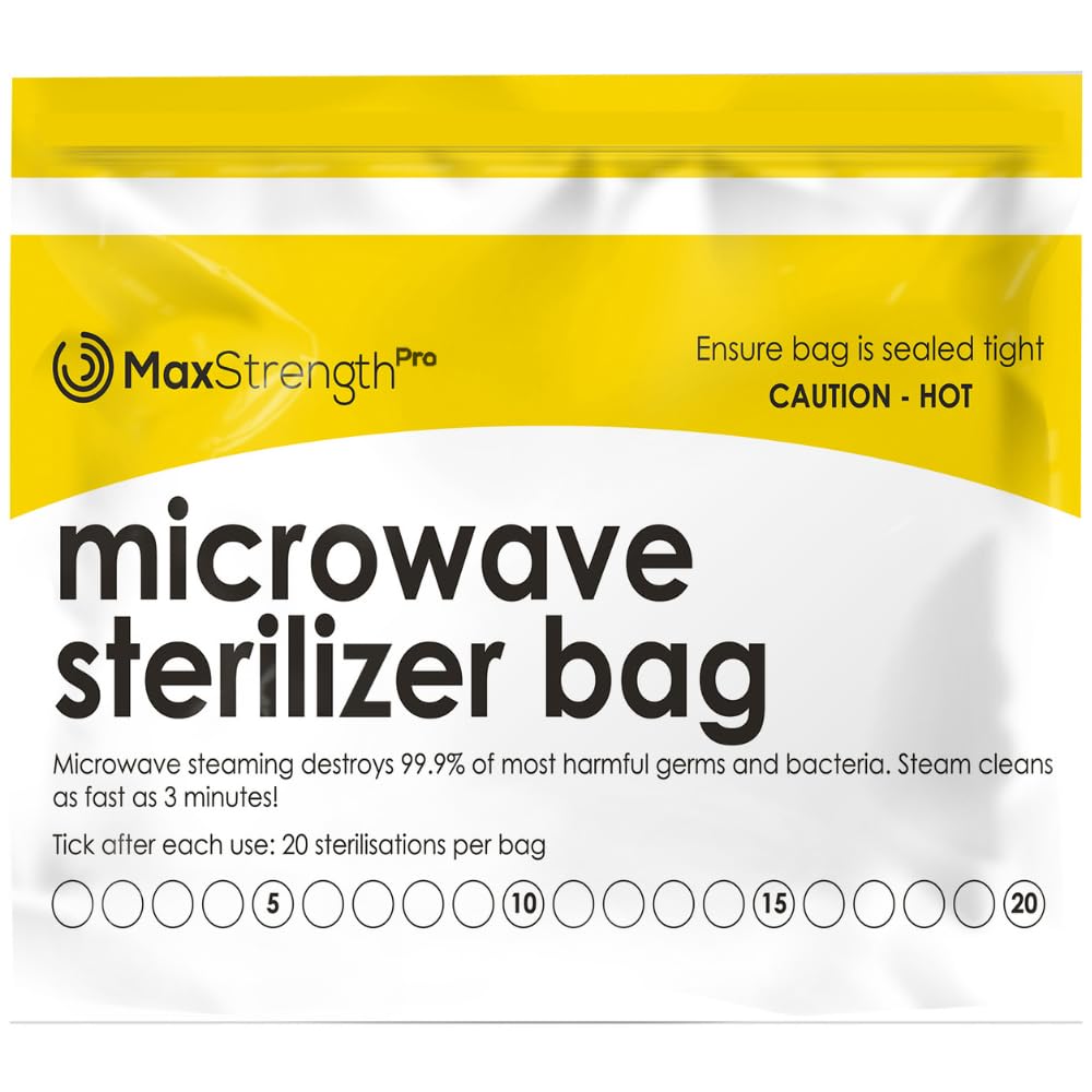 Max Strength Pro packfront shows a large reusable sterilizer bag for bottles, ready for travel.