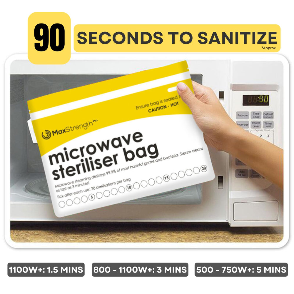 Max Strength Pro travel-ready bags shown for on-the-go sterilization between trips.