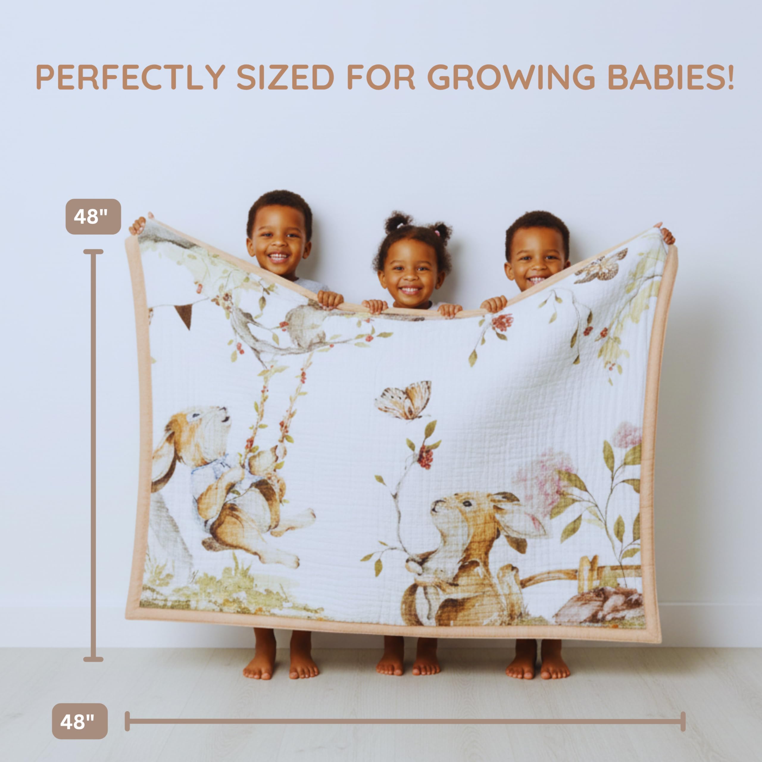 Max&So Baby Muslin Blanket on crib setup showcases generous 48x48 size