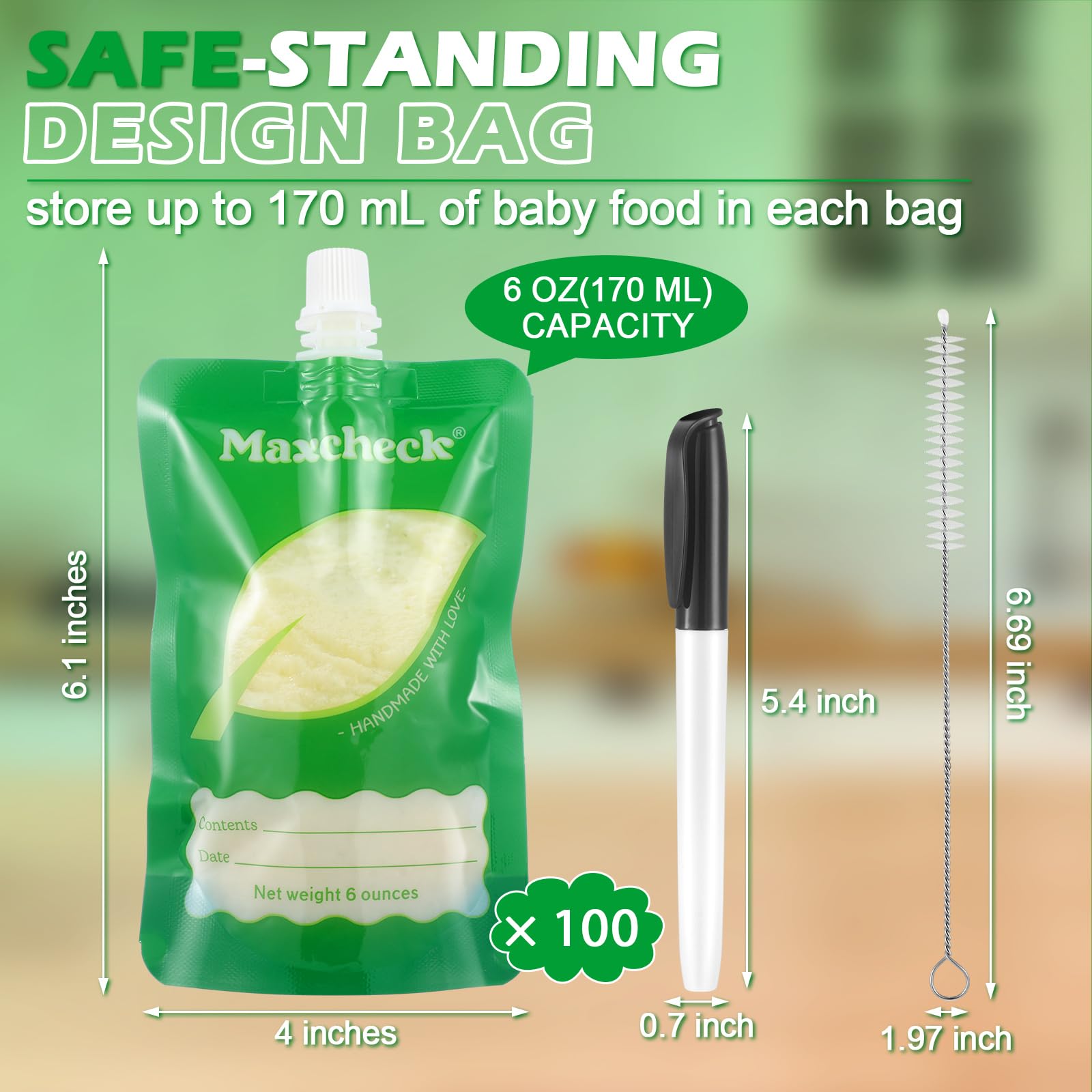Maxcheck 6 oz pouch size, compact for small portions.