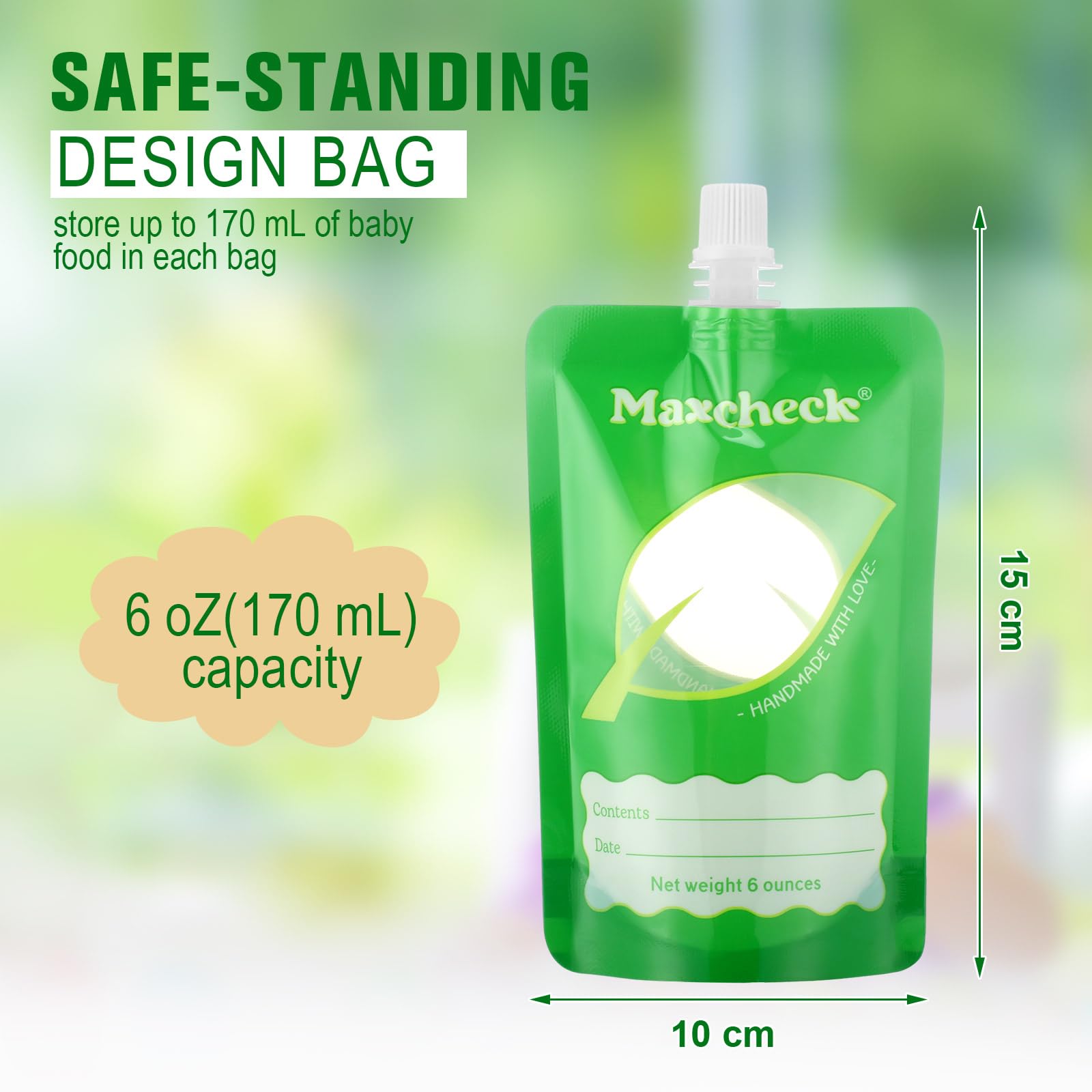 Maxcheck cap close-up shows leak-proof seal for mess-free storage
