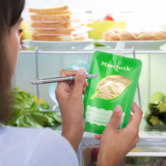 Maxcheck pouches in fridge demonstrate compact storage and easy access