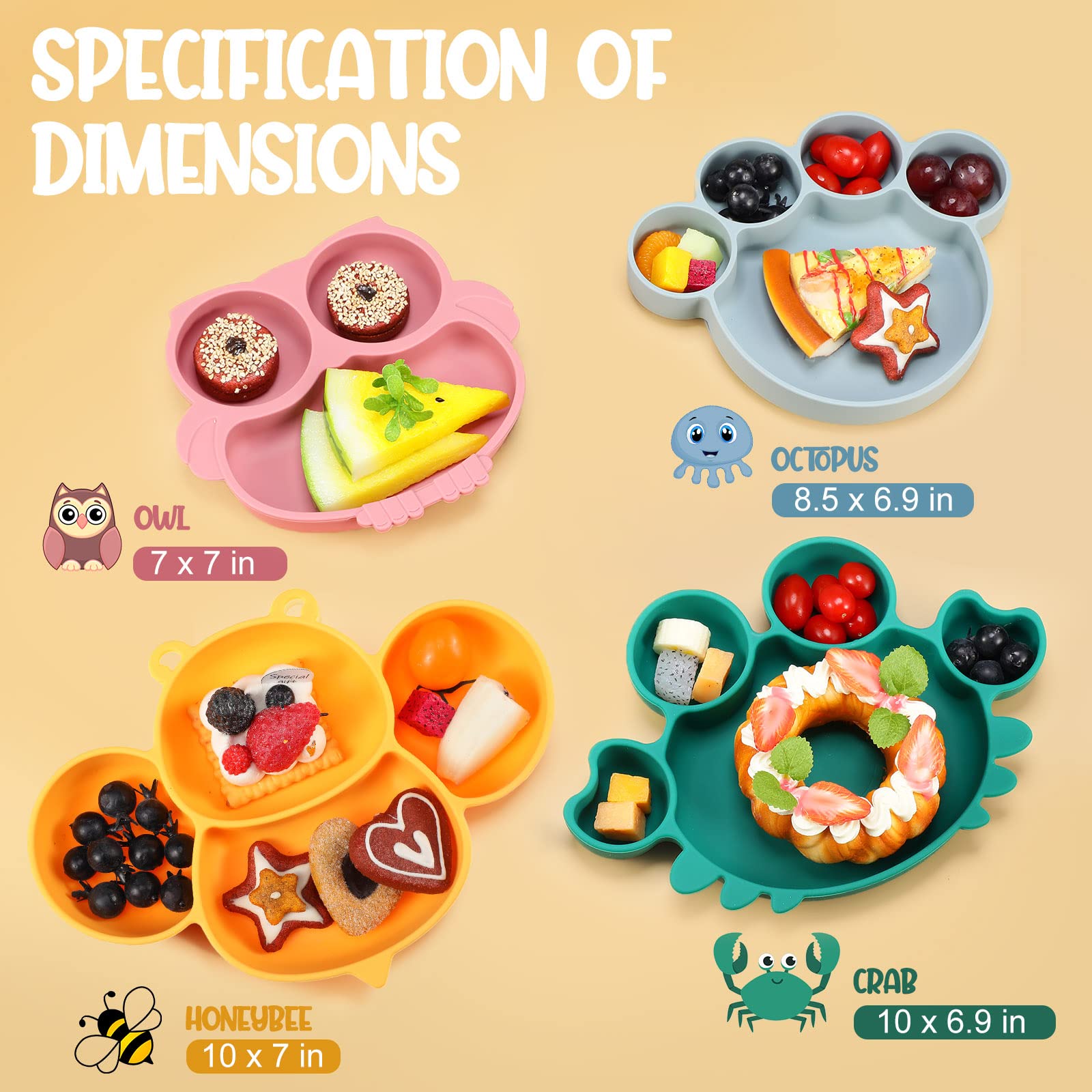 Maxdot pink owl silicone plate engages picky eaters during meals