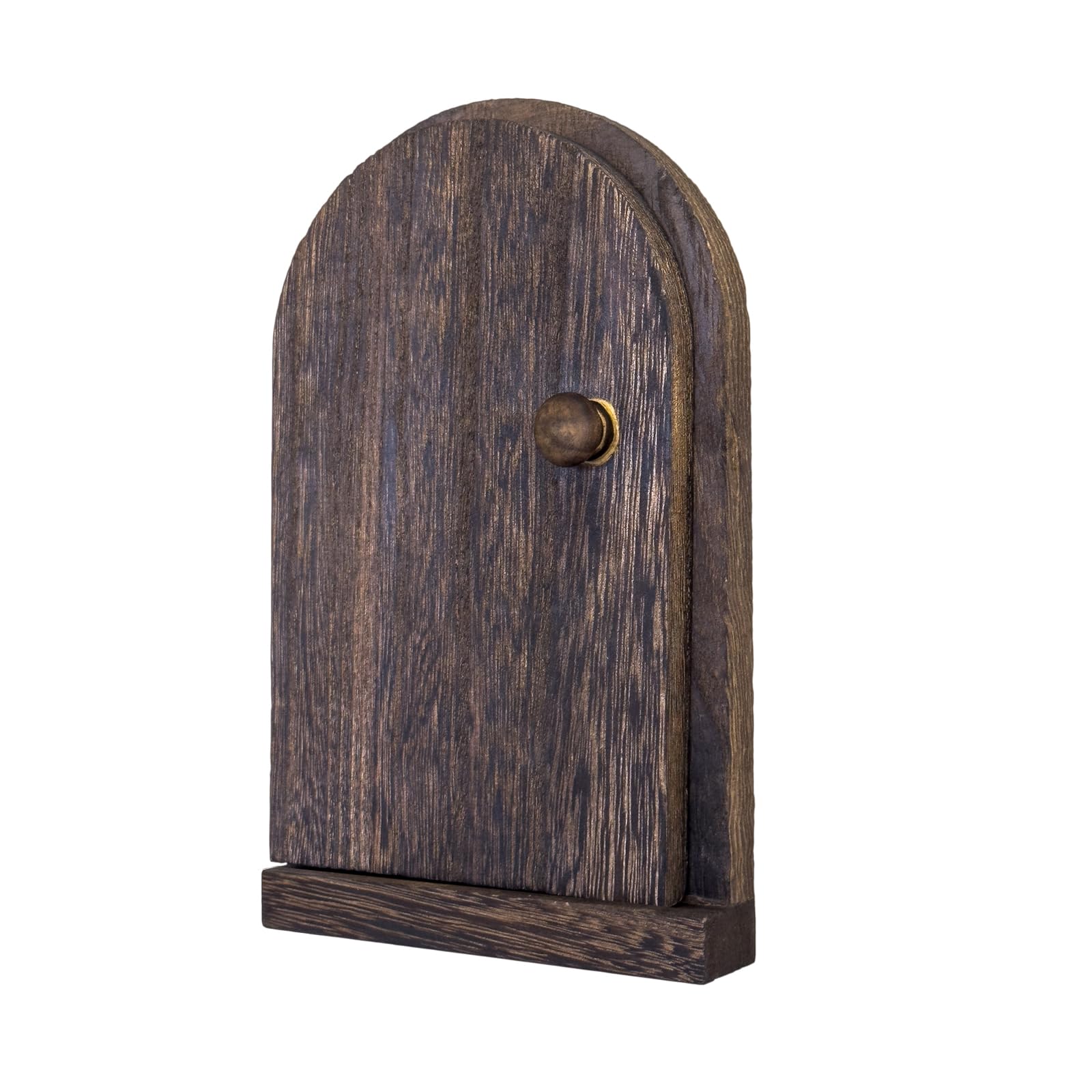 MaxForJoys wooden elf-door closeup shows natural Paulownia grain for stylish outlet concealment.