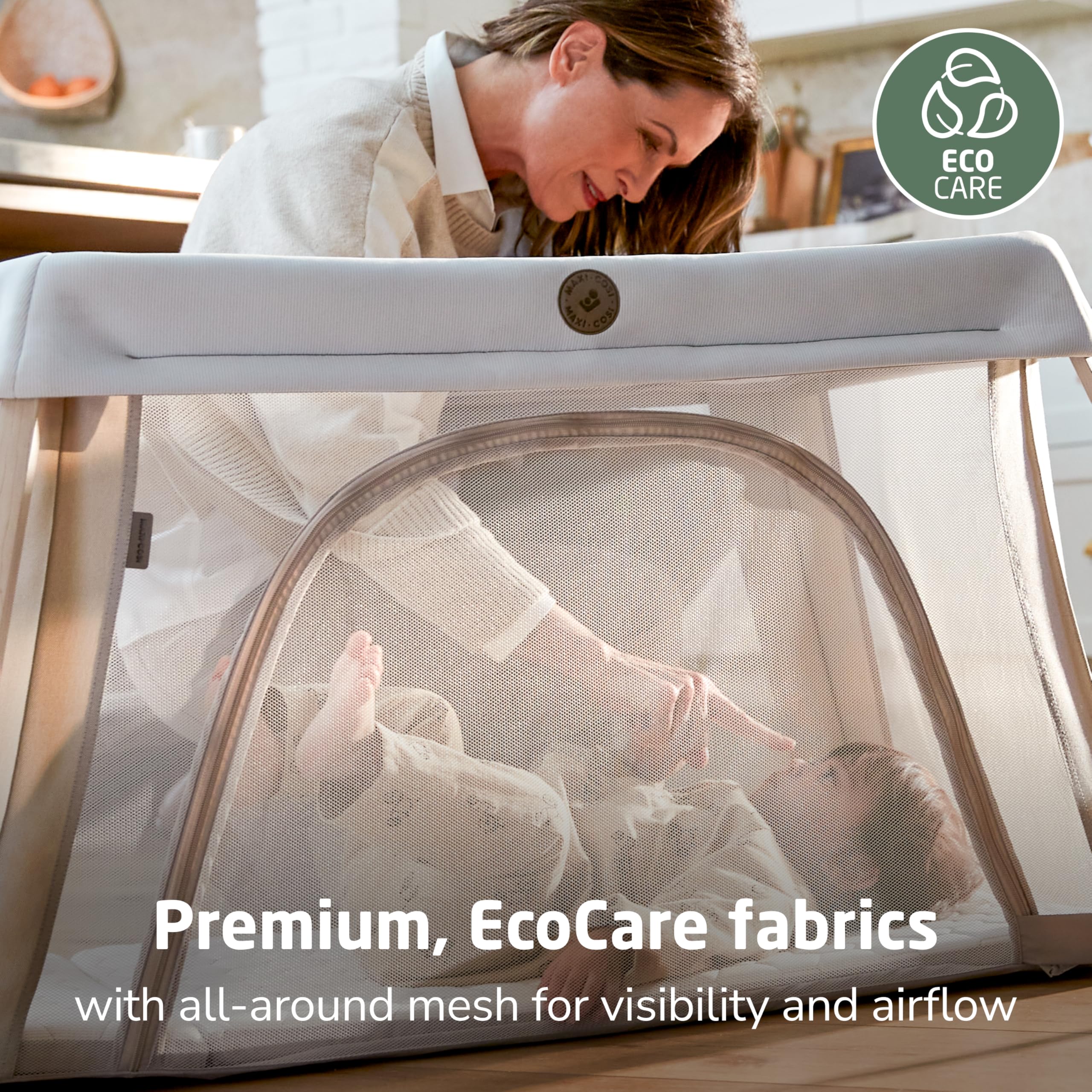 Maxi-Cosi Calao Travel Playard breathable mesh panels promote airflow.