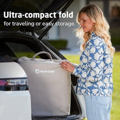 Maxi-Cosi Calao Travel Playard foldable mattress converts bassinet to toddler space.