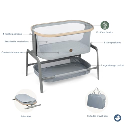 Maxi-Cosi Iora bassinet height adjustment highlights customizable fit for different beds.