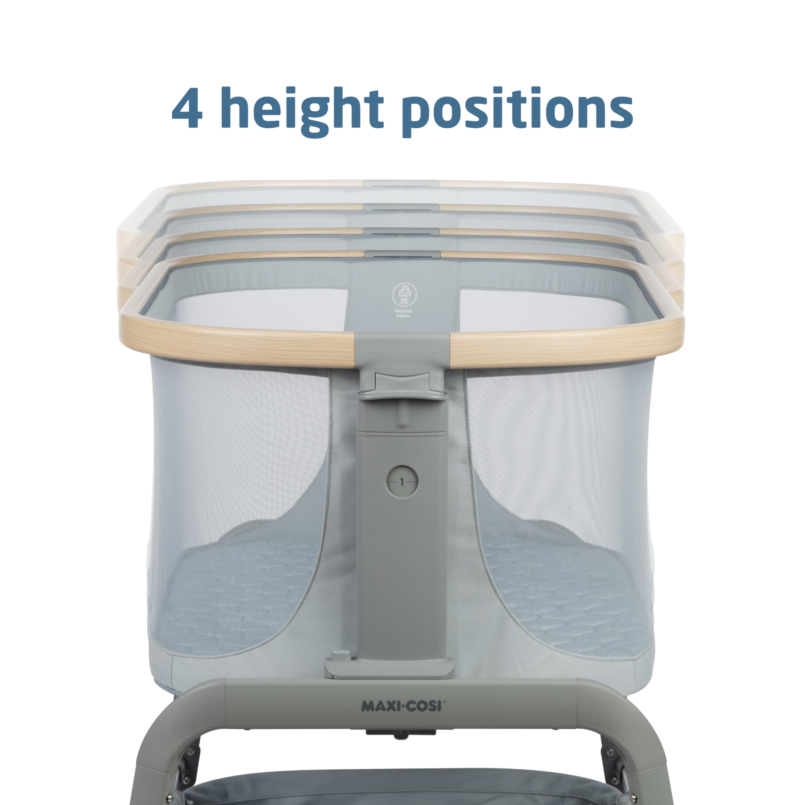 Maxi-Cosi Iora bassinet storage basket keeps essentials within arm's reach.