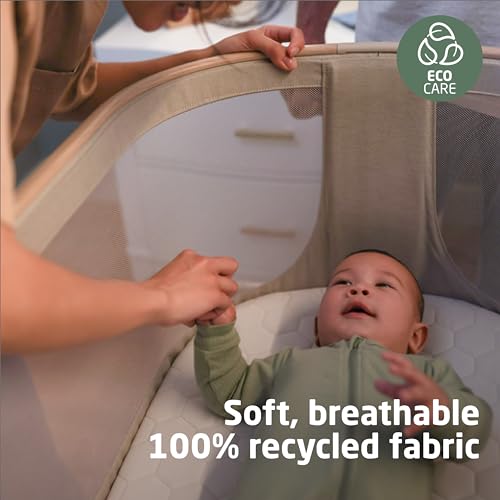 Maxi-Cosi Iora bedside bassinet with mesh sides promotes airflow for baby comfort