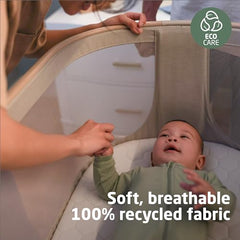 Maxi-Cosi Iora bedside bassinet with mesh sides promotes airflow for baby comfort