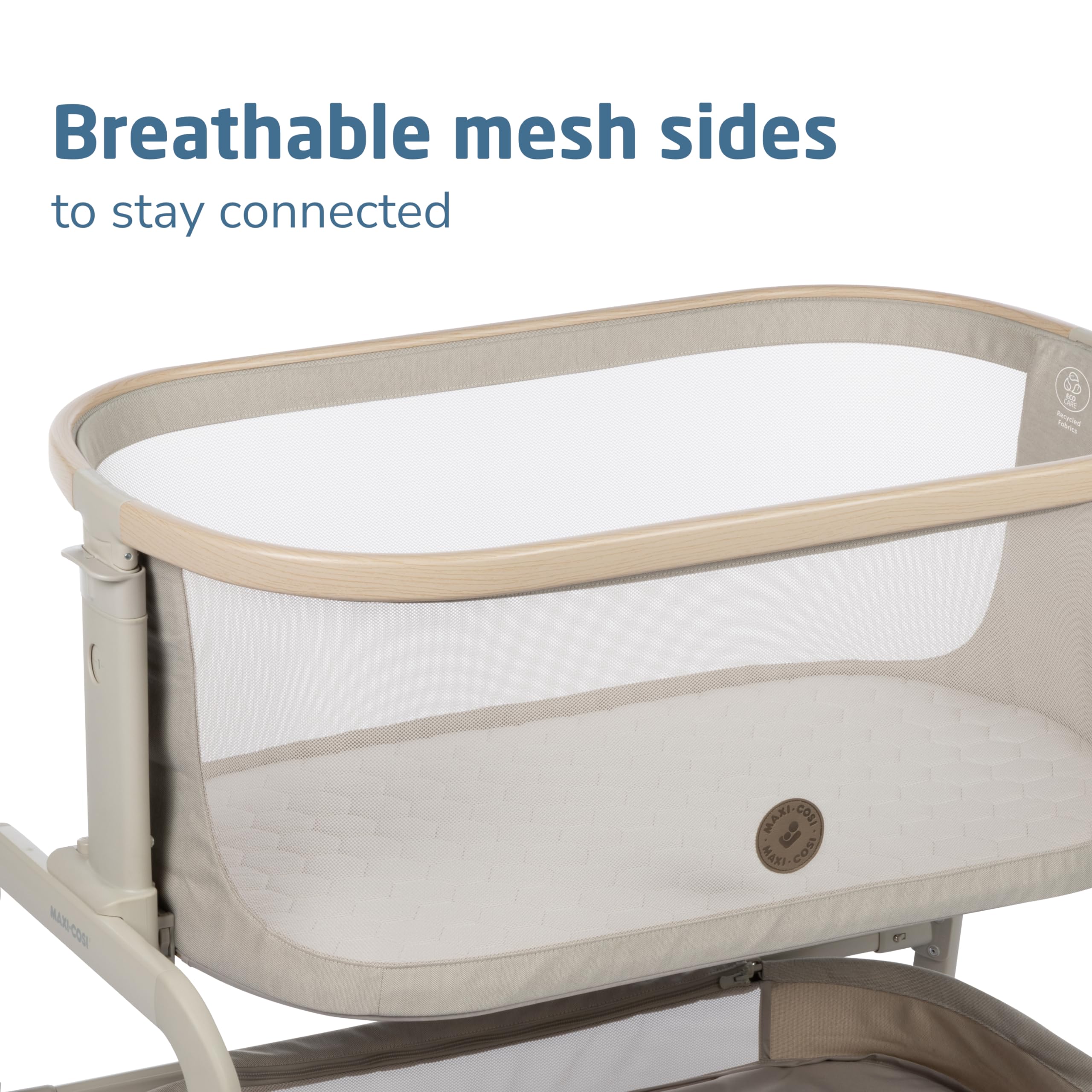 Maxi-Cosi Iora bedside bassinet oat color blends with décor