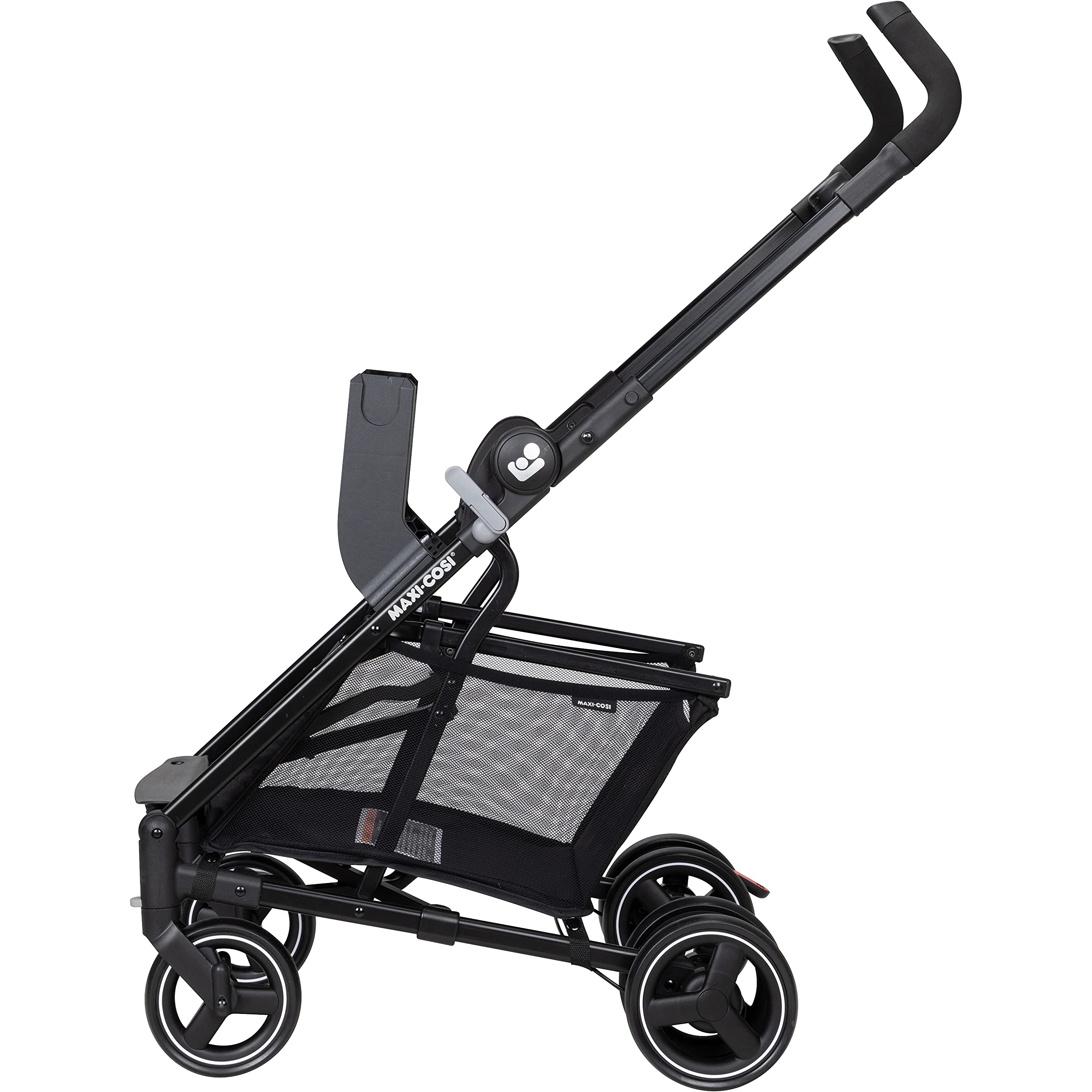Maxi-Cosi Maxi-Taxi XT self-standing folded, convenient in tight spaces.