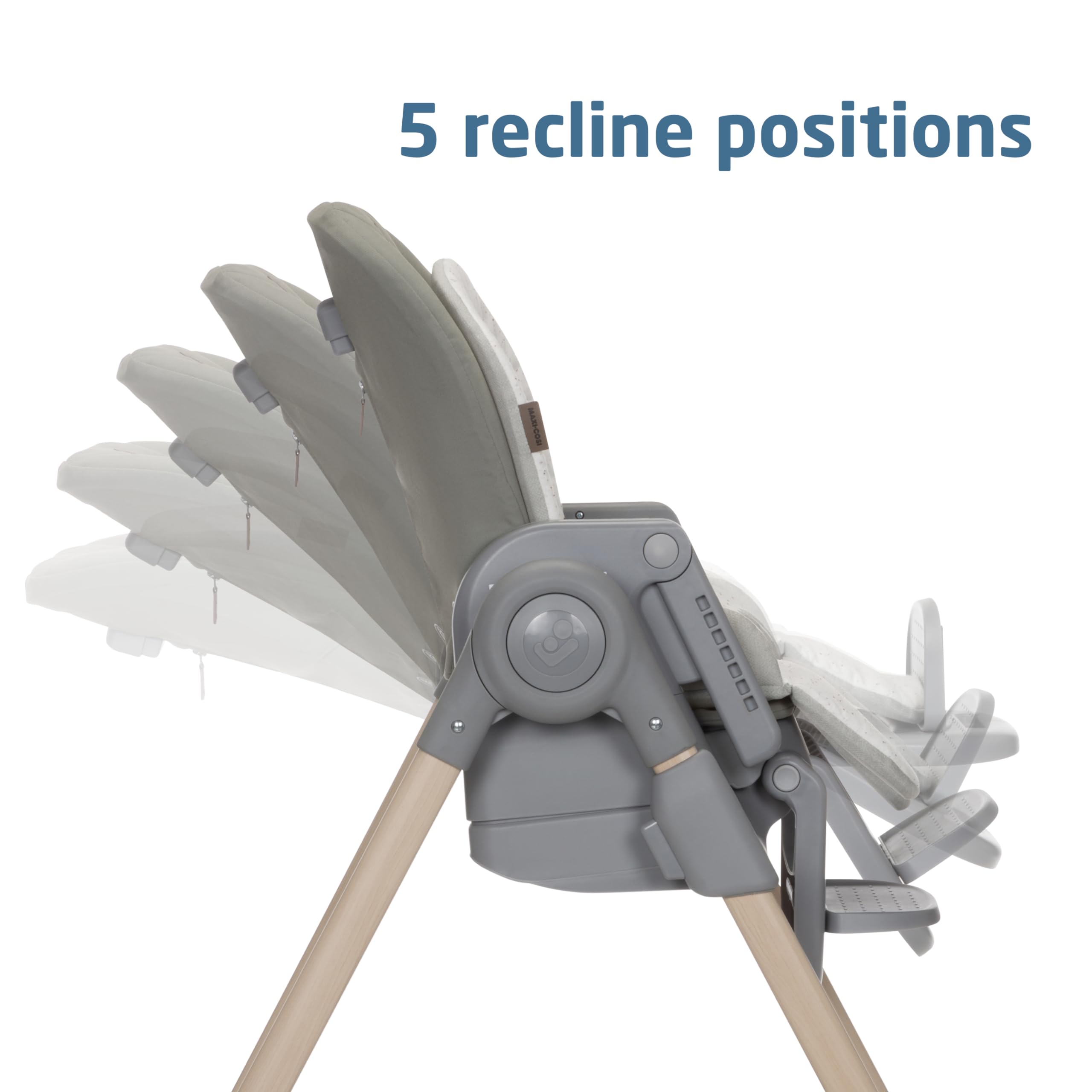 Maxi-Cosi Minla 4-tray-positions allows customizable meal access for growing kids.
