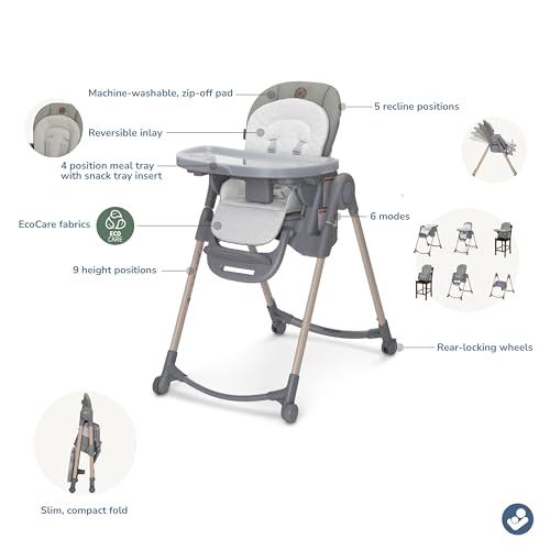 Maxi-Cosi Minla 9-height-positions enables precise height adjustment at every meal.