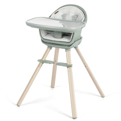 Maxi-Cosi Moa 8-in-1 high chair in compact-fold mode, saving space during meal prep.