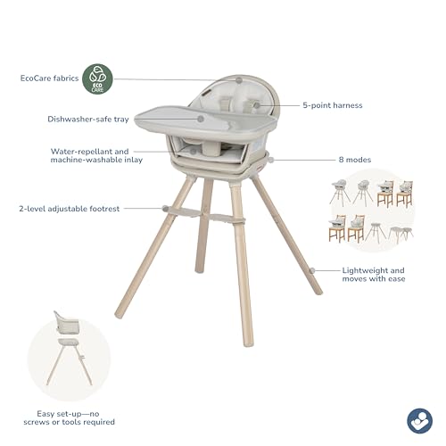 Maxi-Cosi Moa toddler highchair at table mode supports family meals.