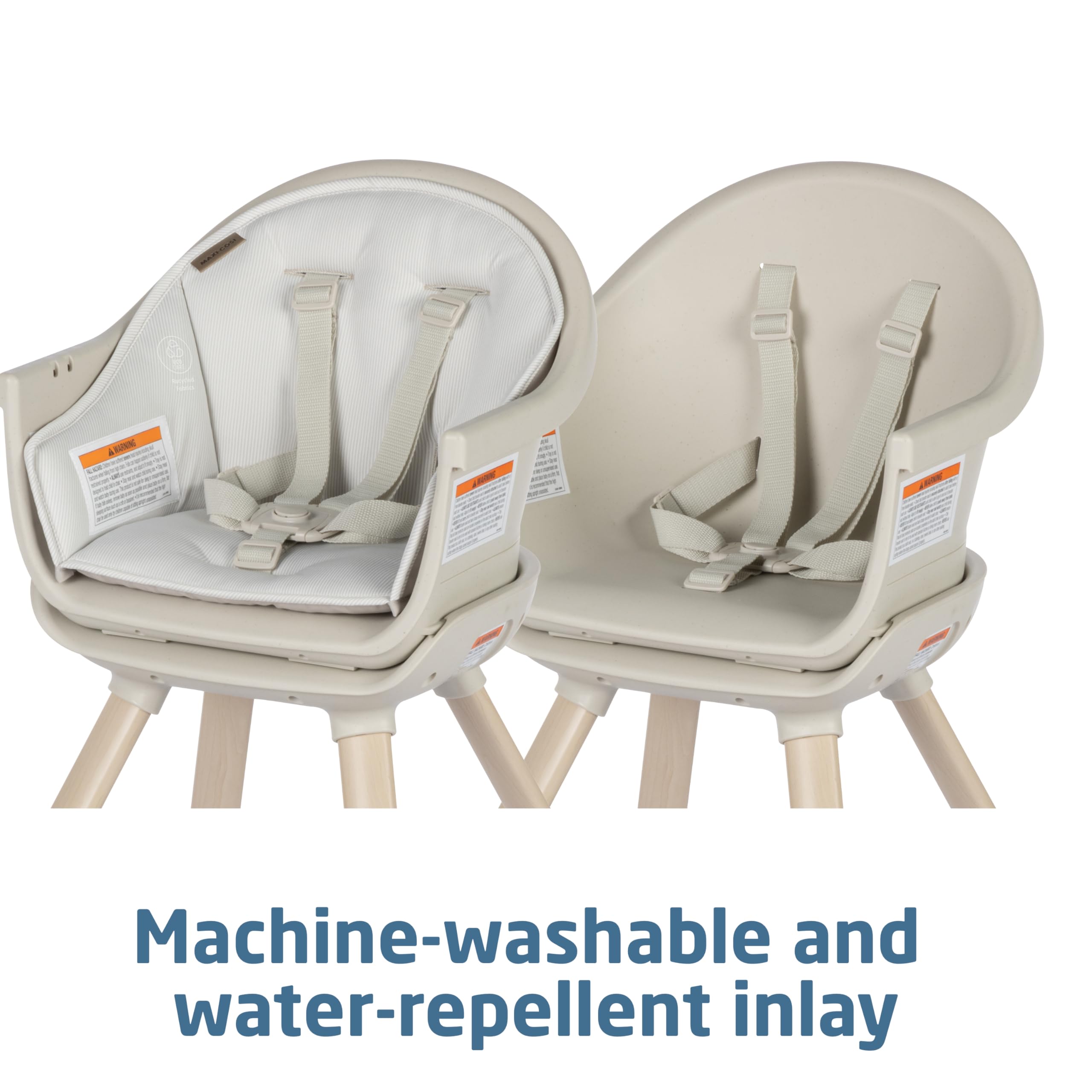 Maxi-Cosi Moa water-repellent inlay keeps fabrics tidy during messy meals.