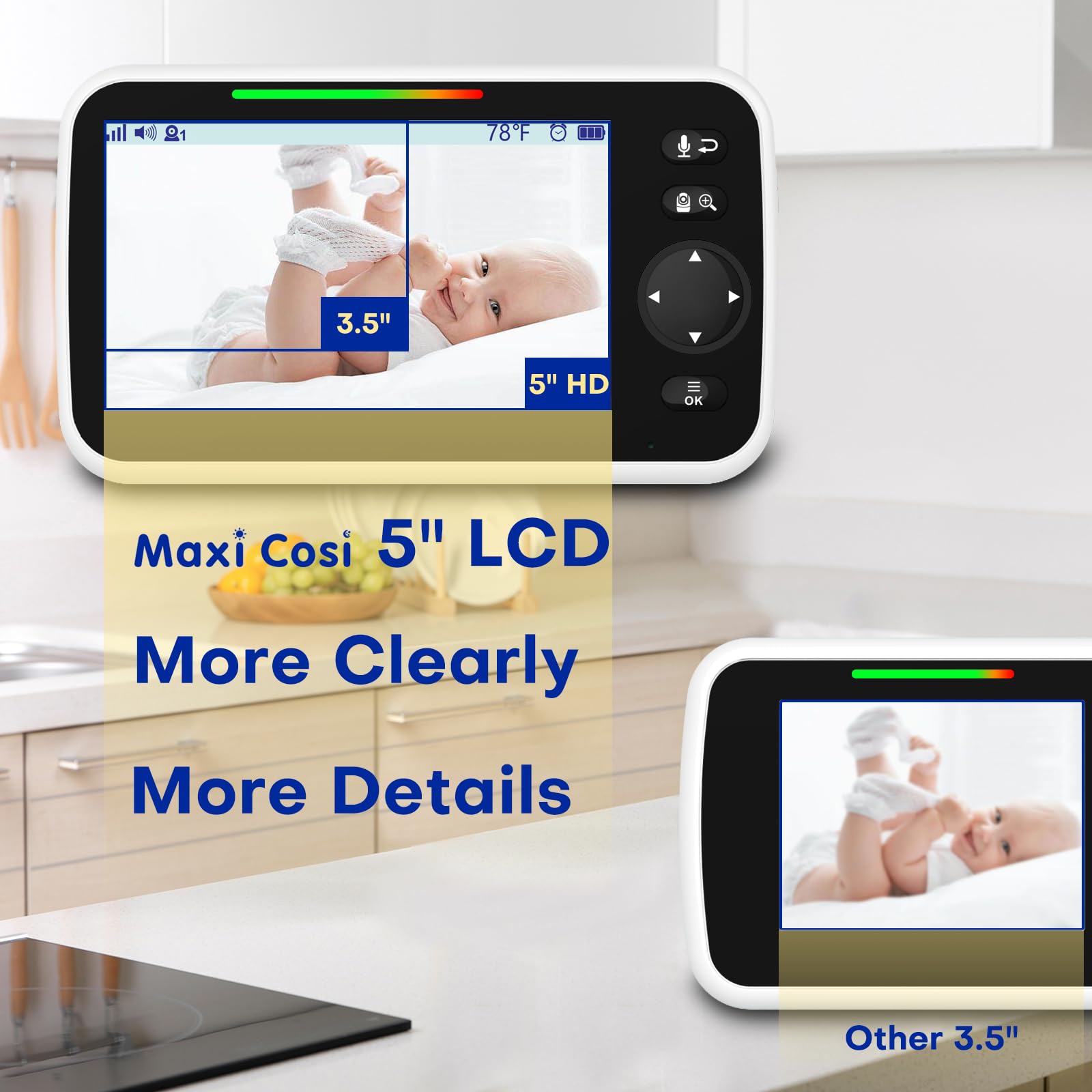 Maxi Cosi monitor ptz-zoom shot showing full room coverage with remote pan-tilt capability