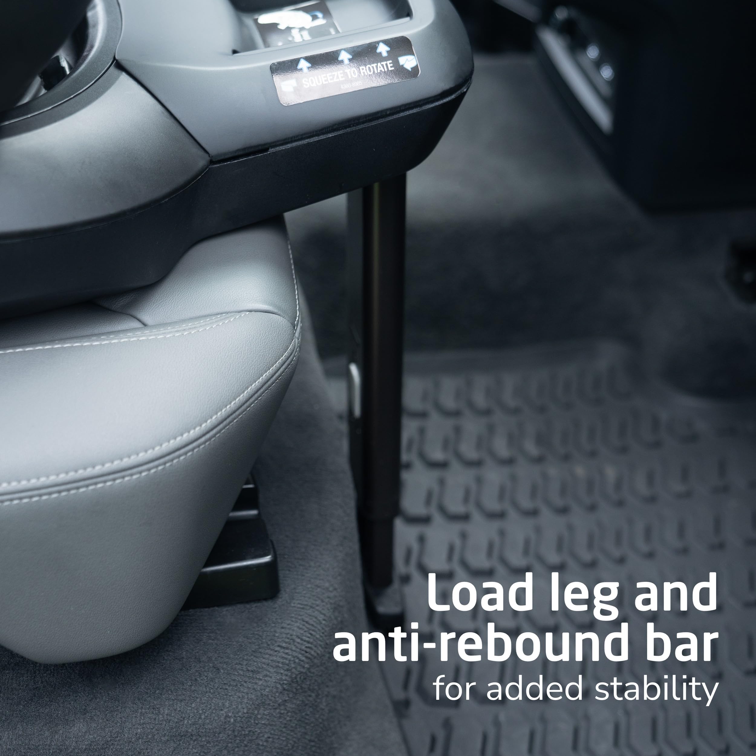 Six-position headrest and harness adjust with one hand.