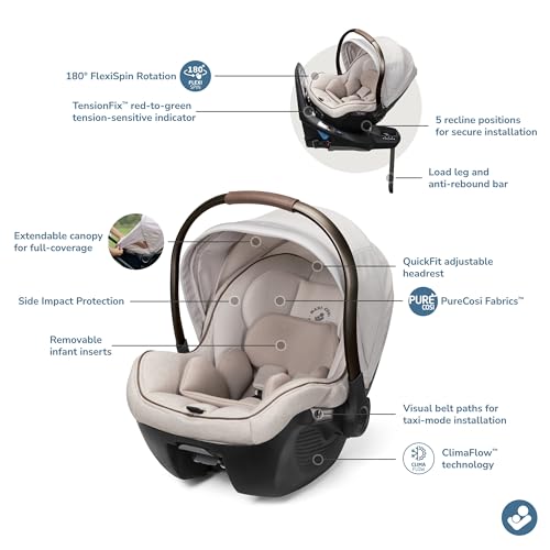 Maxi-Cosi Peri 180 demonstrates FlexiSpin rotation for easier baby transfers.