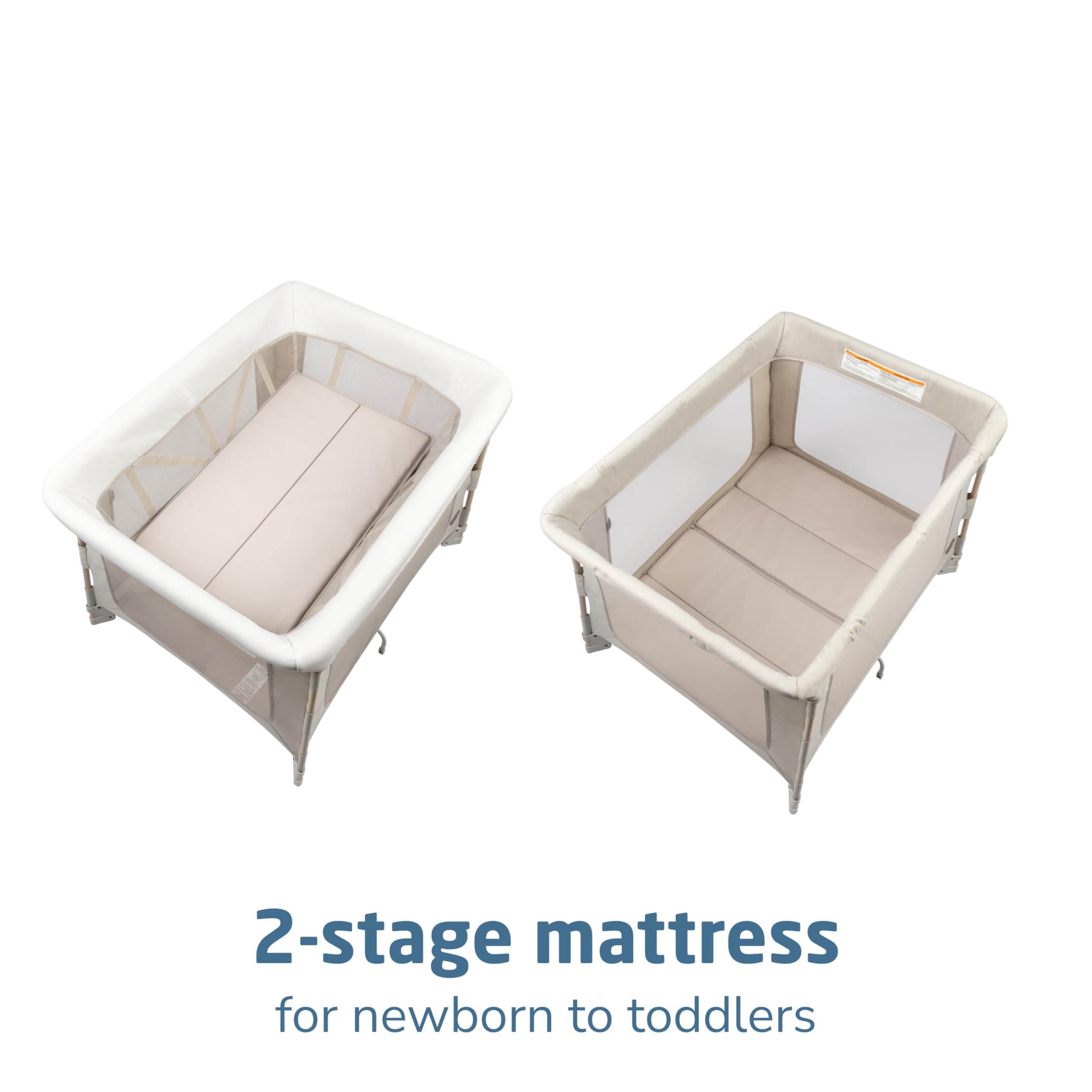Maxi-Cosi Swift Playard Eco-Care fabric offers soft breathability and recycled materials.