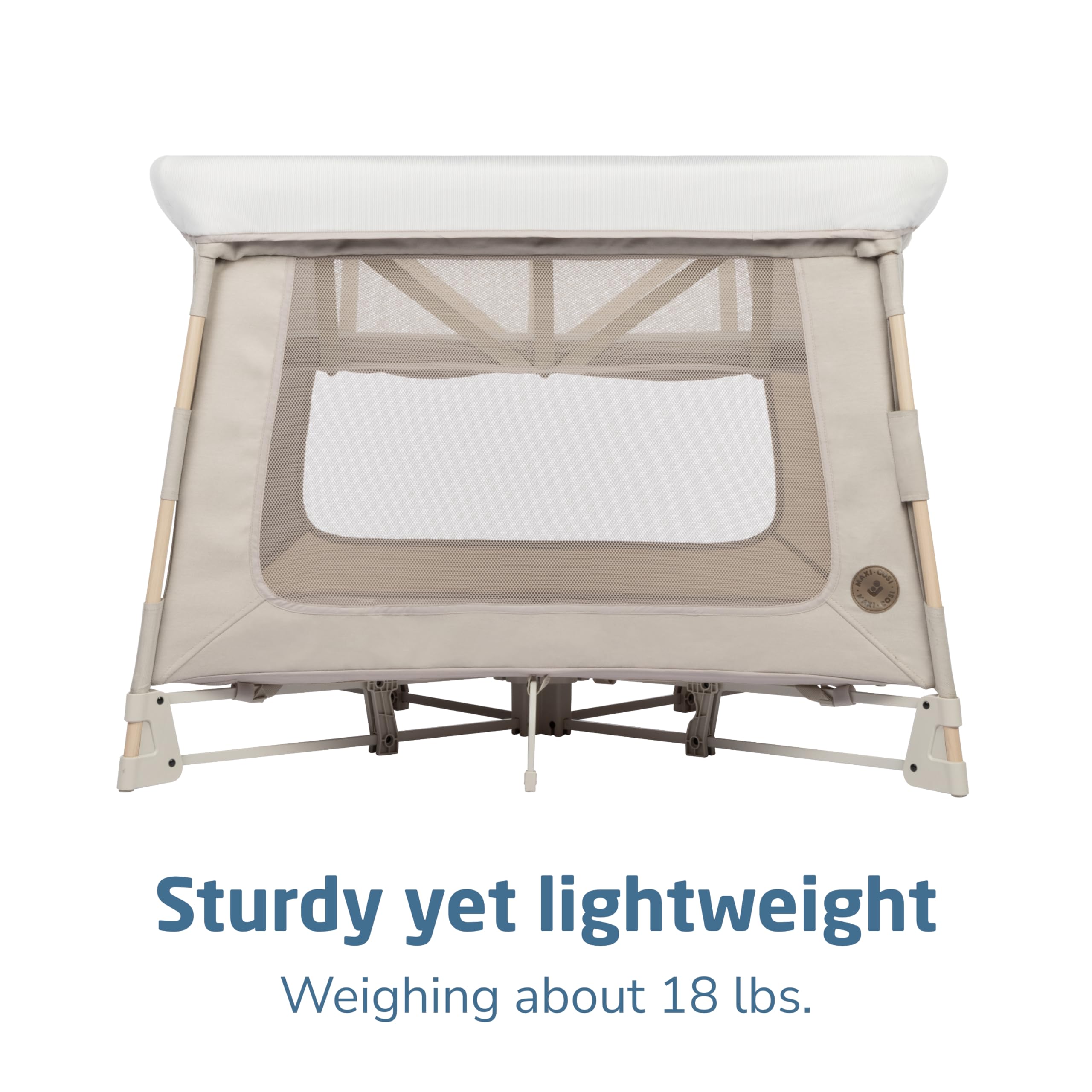 Maxi-Cosi Swift Playard lightweight at 18 lbs for easy transport.