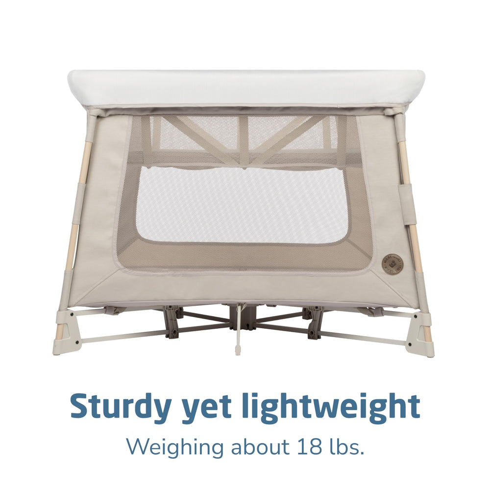 Maxi-Cosi Swift Playard lightweight at 18 lbs for easy transport.
