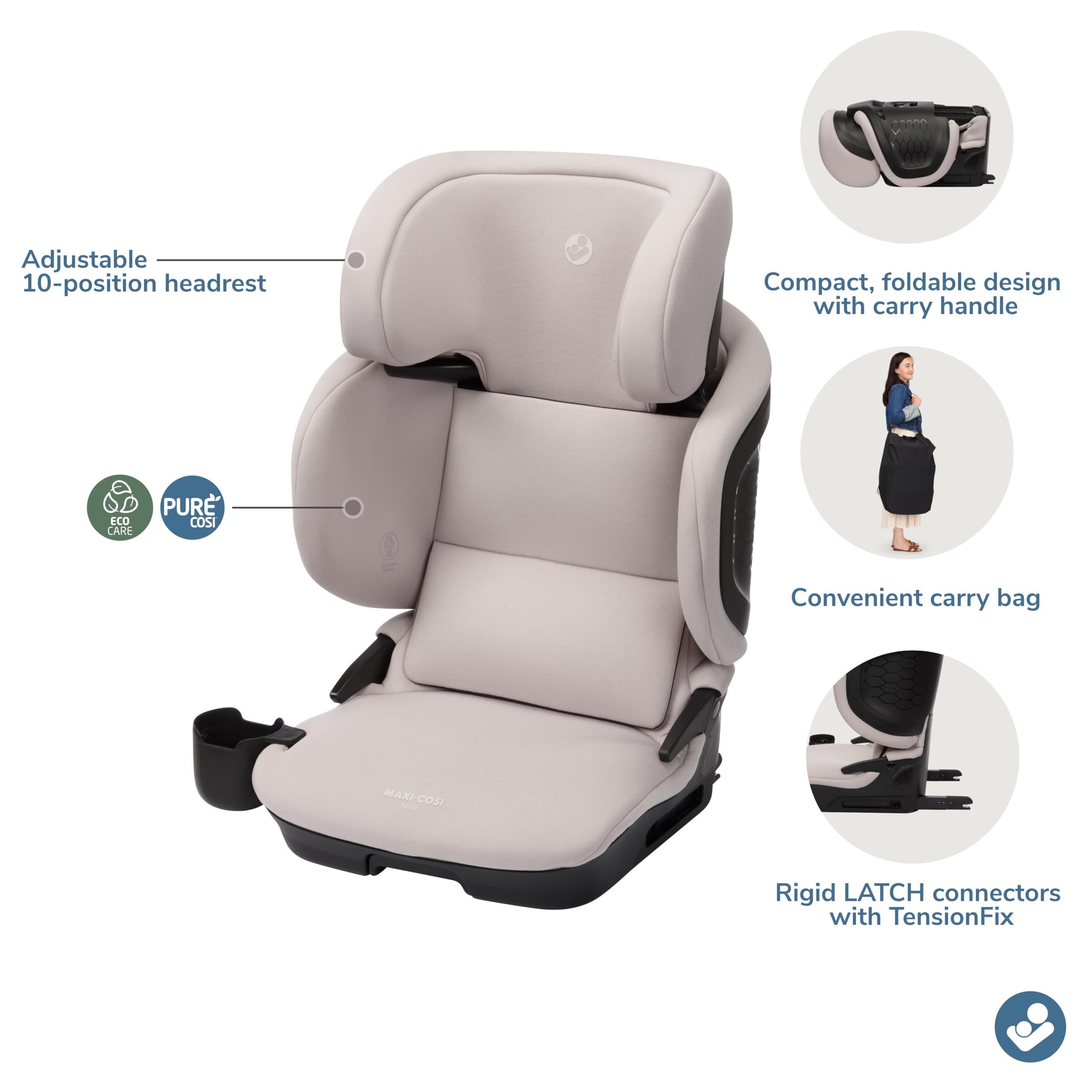 Maxi-Cosi Tanza removable cup holder ready for on-the-go snacks.