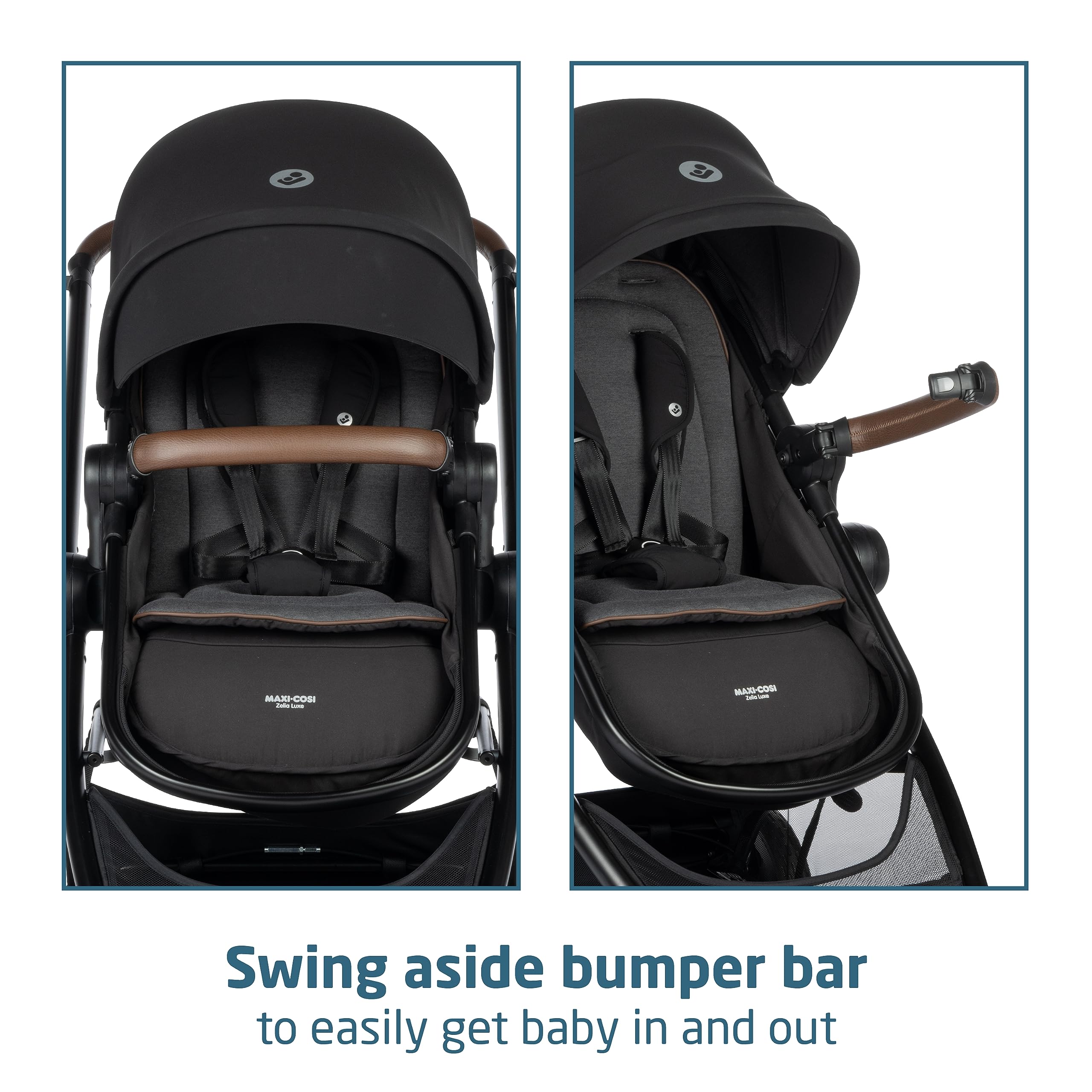 Maxi-Cosi Zelia Luxe compact fold self-standing for easy storage.