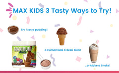 Maximum Kids label closeup emphasizes organic, non-GMO formula.