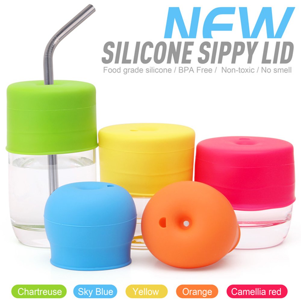 Maxin silicone sippy lids in bright colors attract toddlers and protect cups from splashes