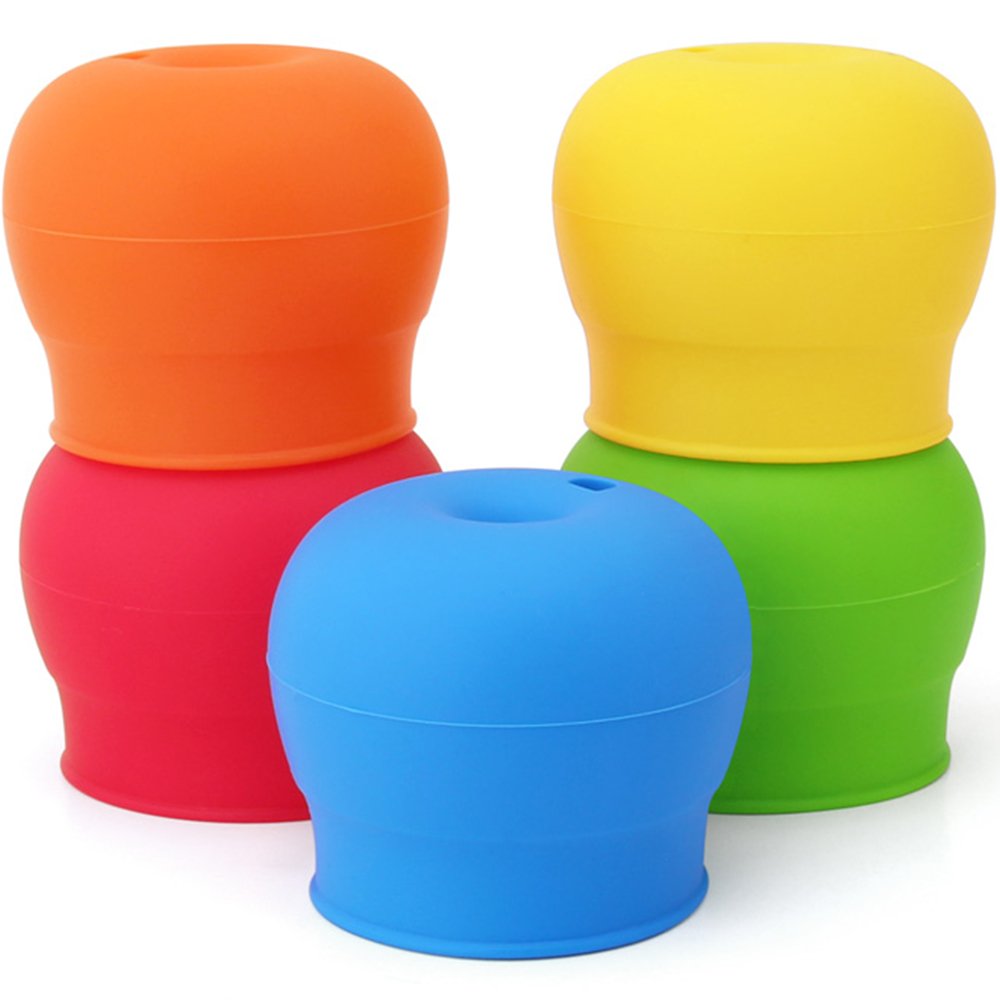 Maxin silicone sippy straw lids with elephant design provide a spill-proof shield for kids