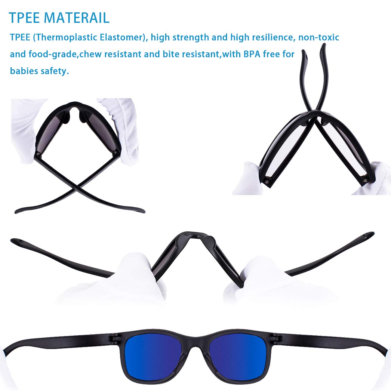 MAXJULI BPA-free sunglasses emphasize safe use for infants during outdoor play.