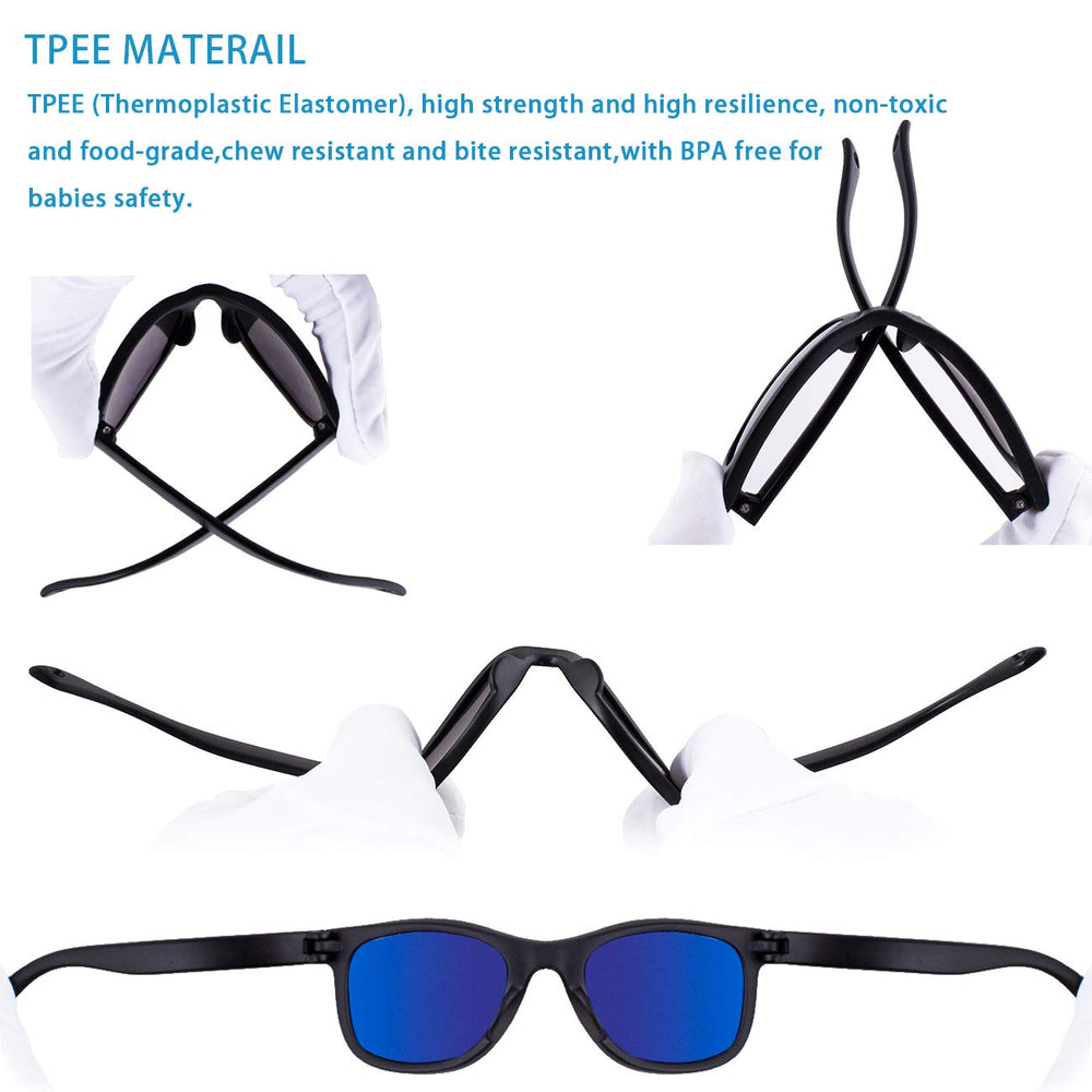 MAXJULI sunglasses fit 0-24 months with adjustable strap for comfort.