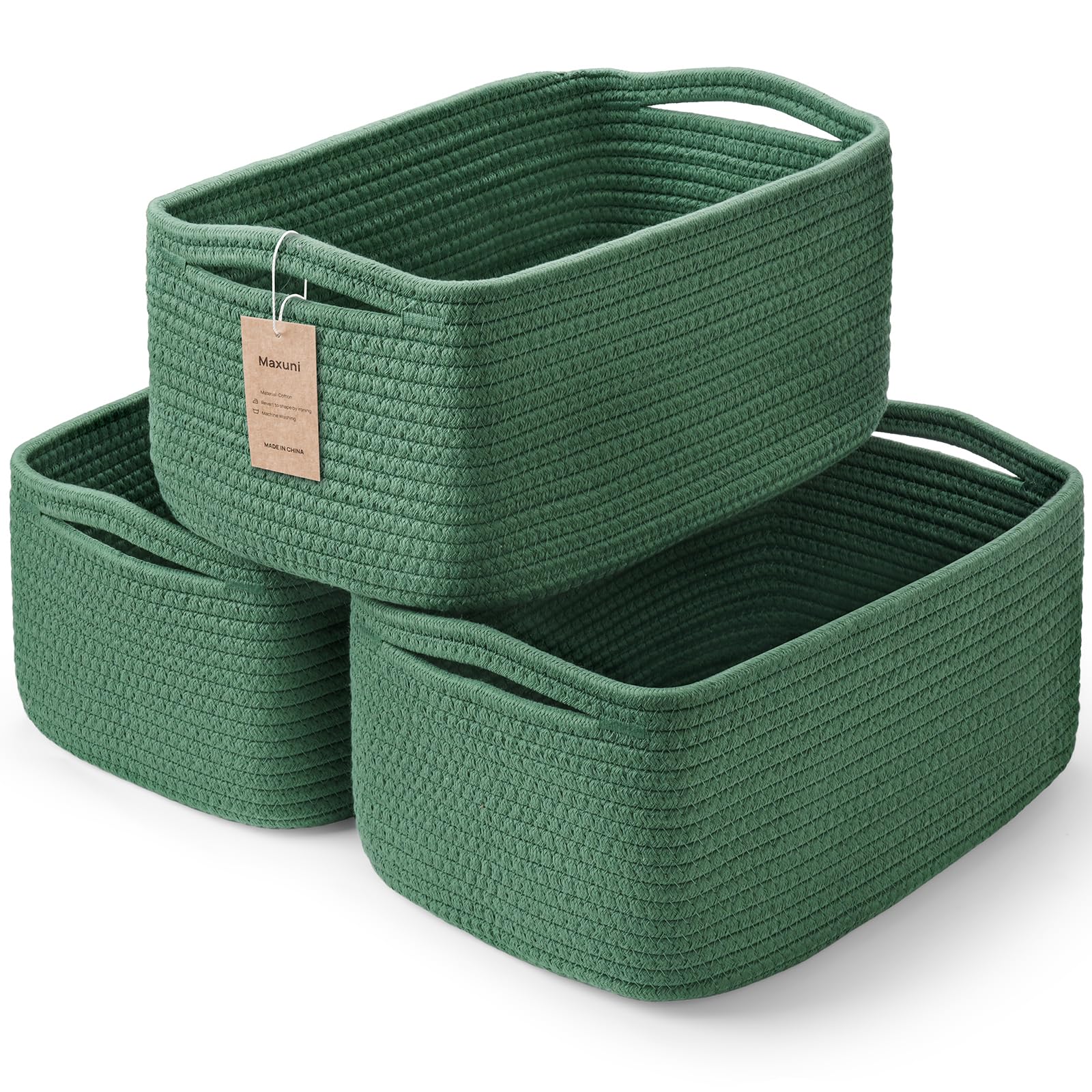 Maxuni 3-pack storage baskets front view, versatile organizers for rooms and shelves.