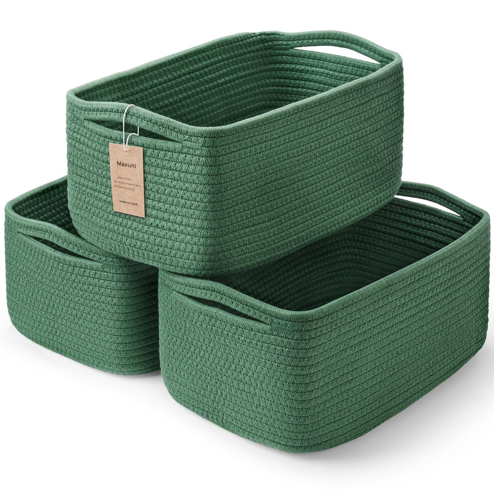 Maxuni 3-pack storage baskets front view, versatile organizers for rooms and shelves.