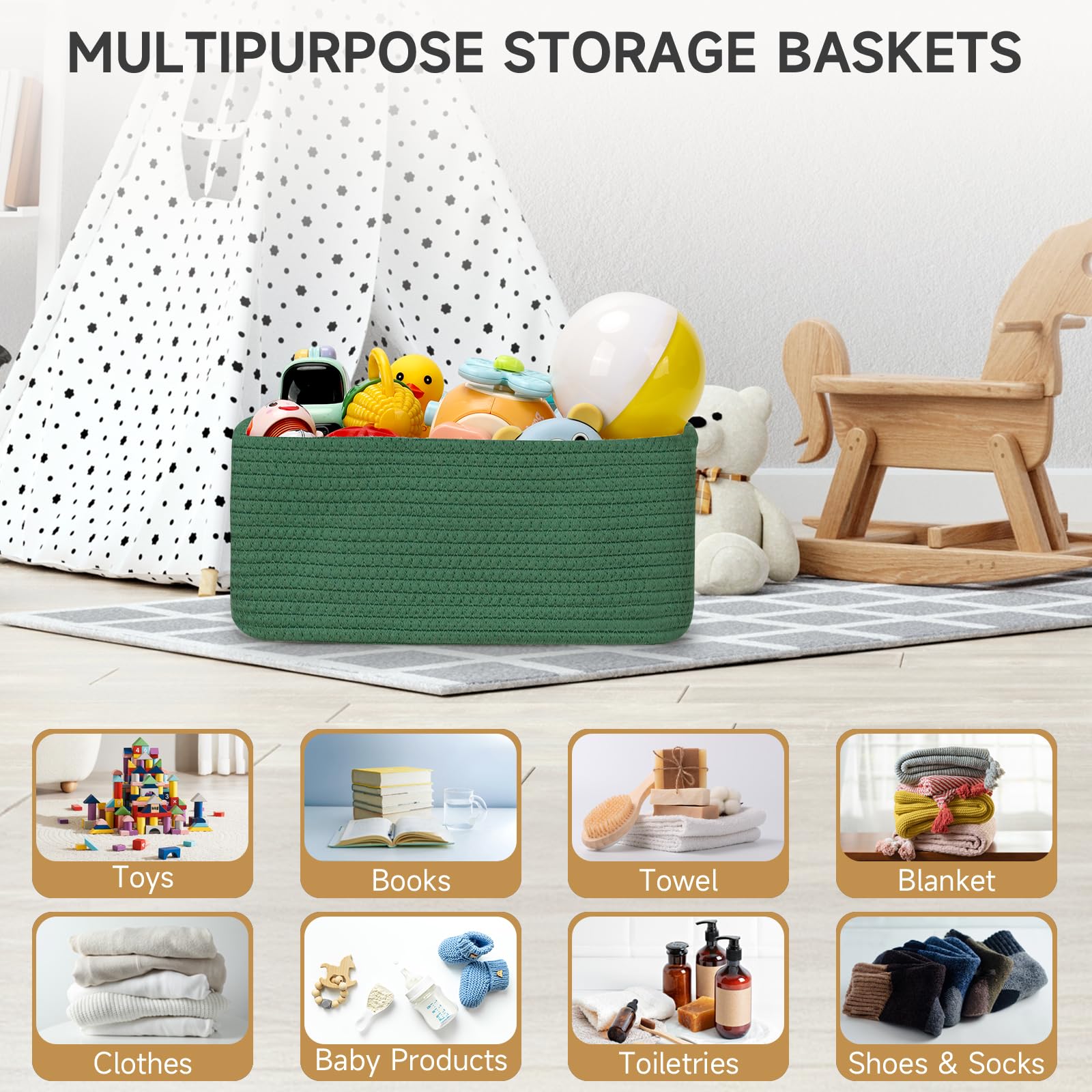 Maxuni 3-pack storage baskets in playroom, perfect for toy storage.