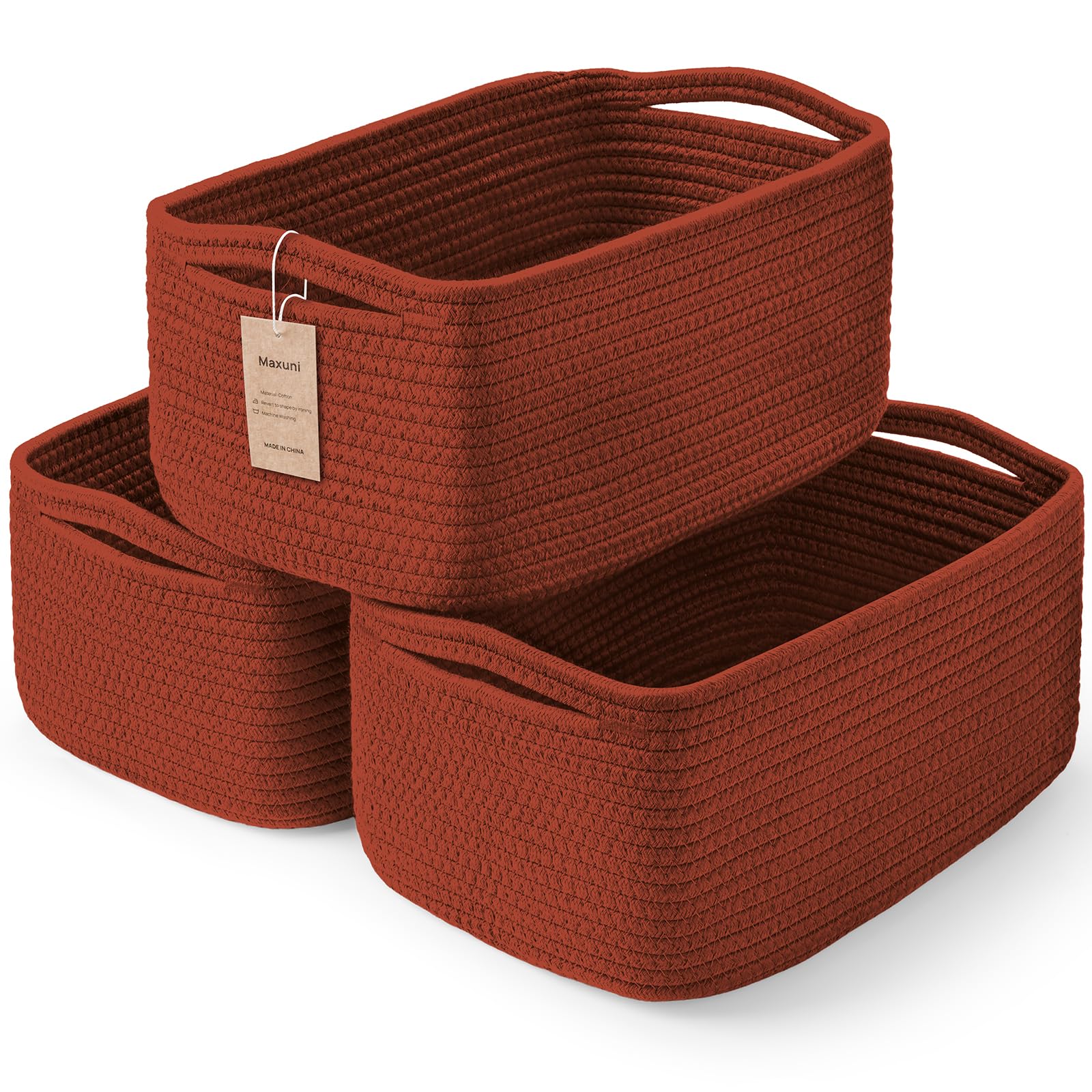 Maxuni 3-pack storage baskets front view showing organized clutter-free space.