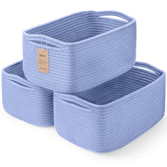 Maxuni 3-pack sky blue baskets side view for home organization