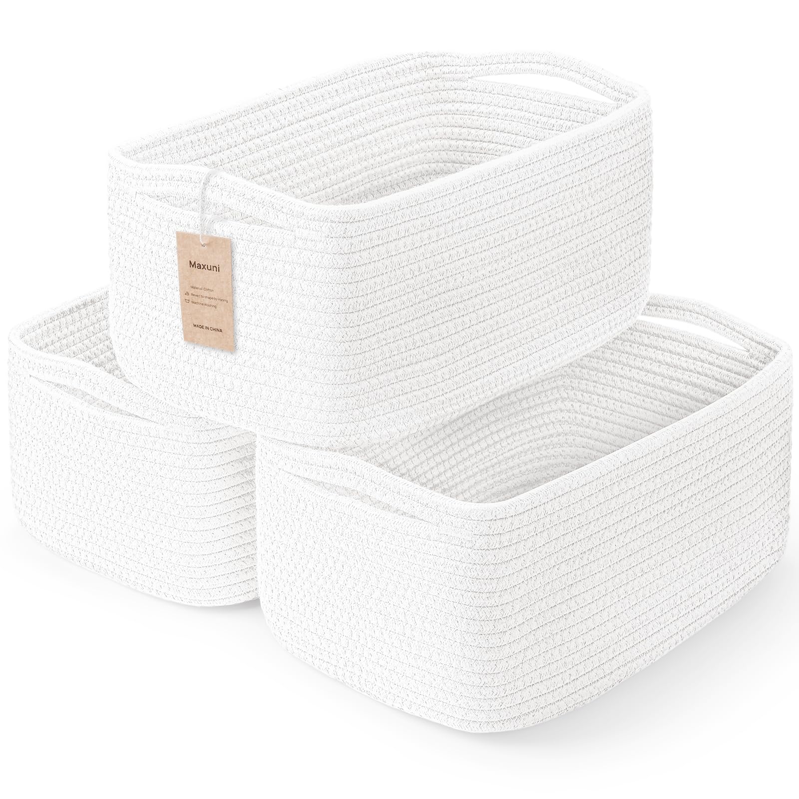 Maxuni 3-pack storage baskets woven rope close-up—soft texture ideal for toy organization.