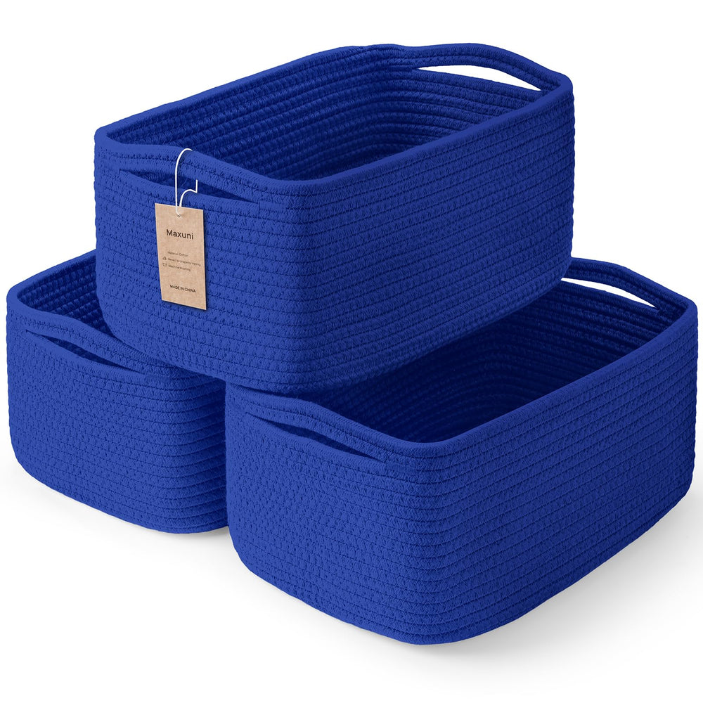 Maxuni 3-pack storage baskets stacked on a shelf for easy organizing and toys decluttering