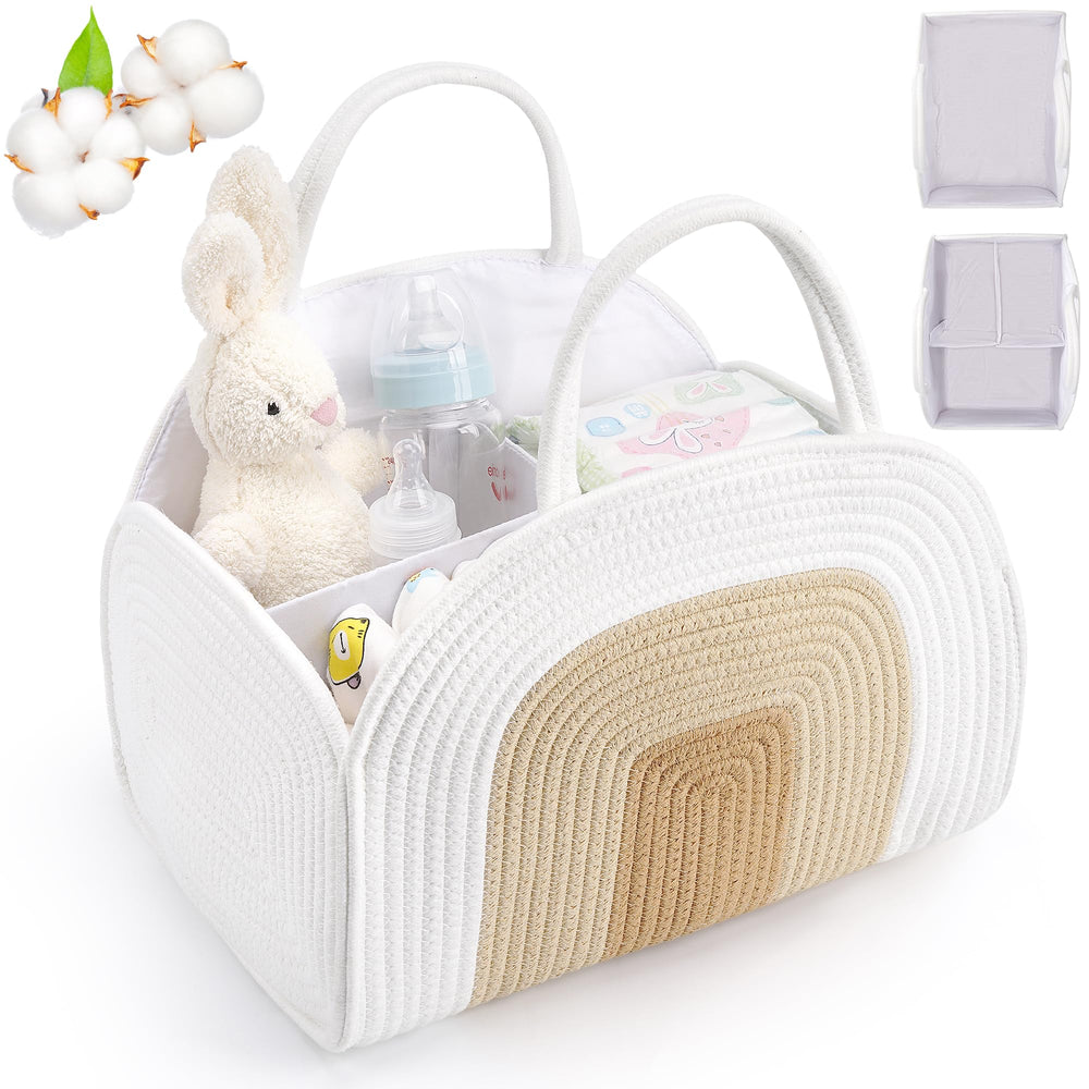 Maxuni baby diaper caddy table setup shows organized nursery essentials.