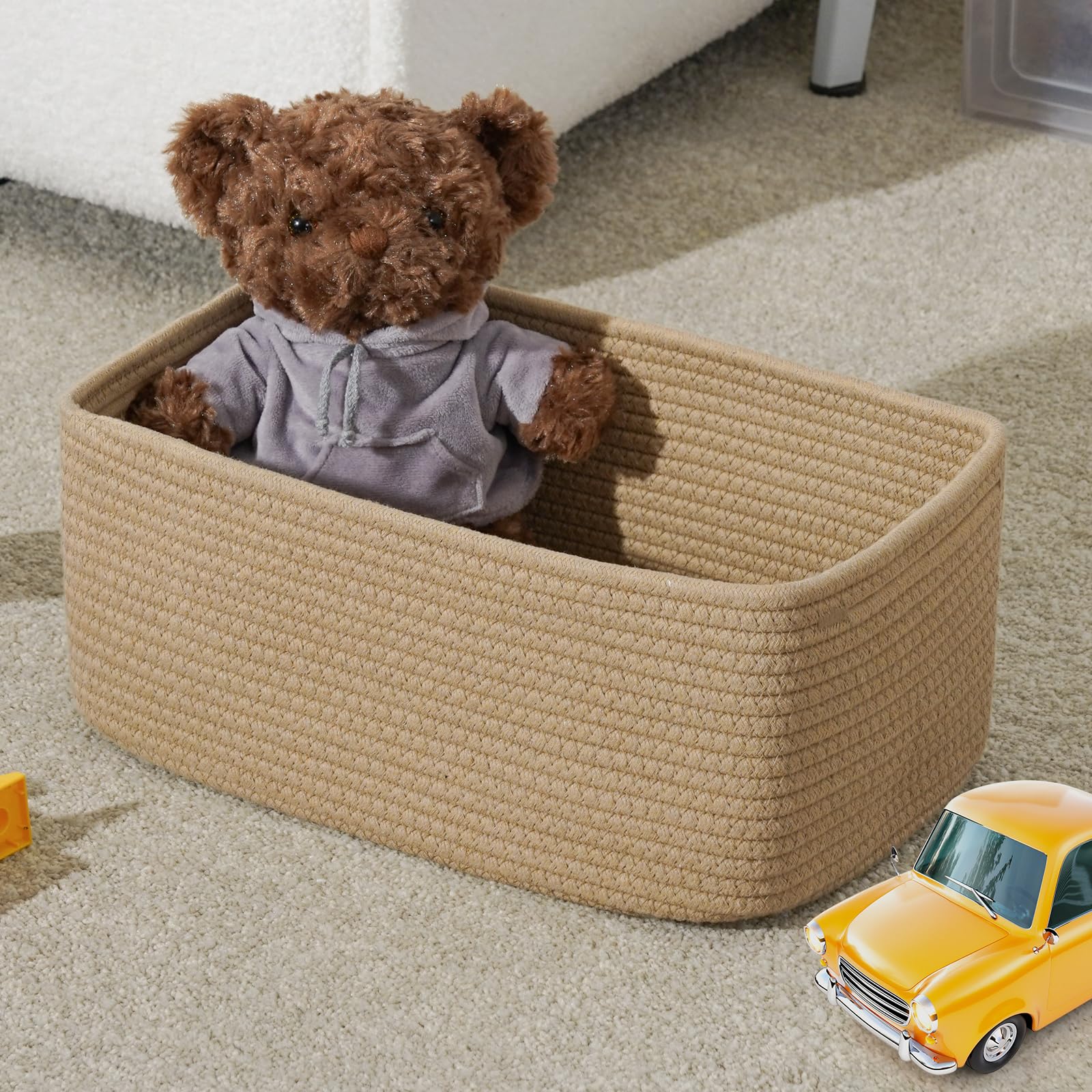 Maxuni baby-safe basket made from natural cotton rope for nursery use.